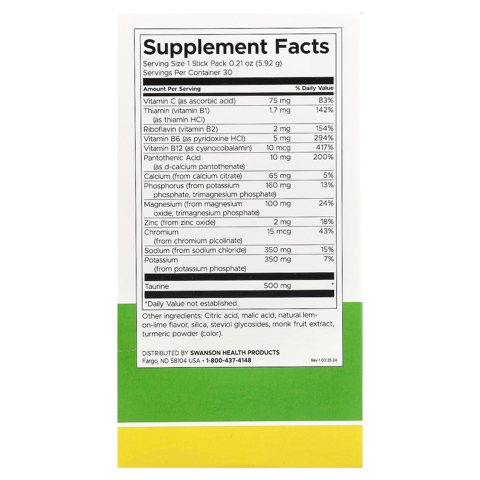 Swanson, Simply Hydrate, Electrolyte Hydration Mix, Lemon-Lime, 30 Stick Packs, 0.21 oz (5.92 g) Each - Image 2