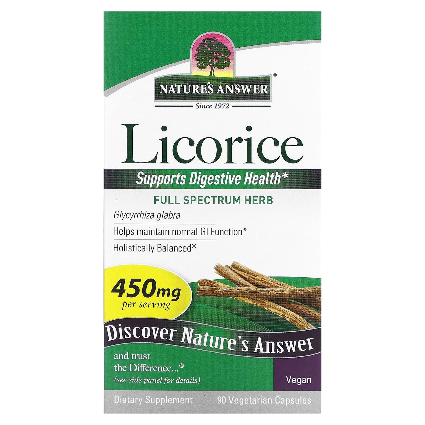 Nature's Answer, Licorice, 450 mg, 90 Vegetarian Capsules - Image 1