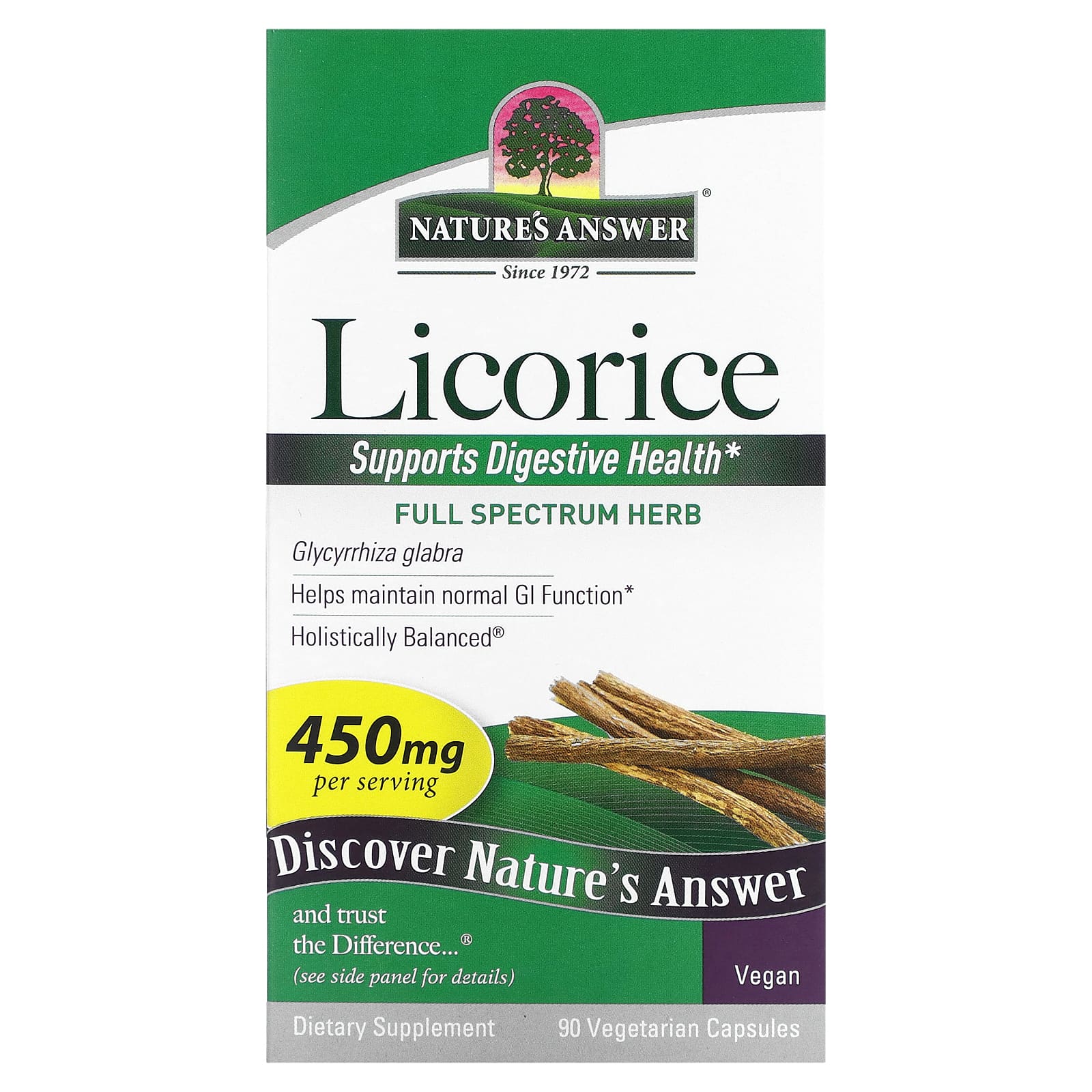 Nature's Answer, Licorice, 450 mg, 90 Vegetarian Capsules - Image 1