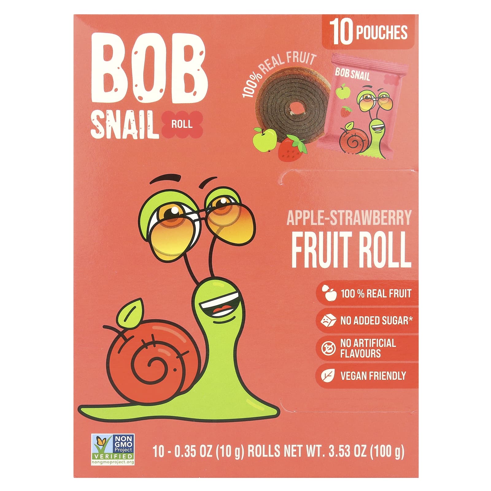 Organic Fruit Rolls by Bob Snail - Apple Strawberry 10 Pack - Image 1