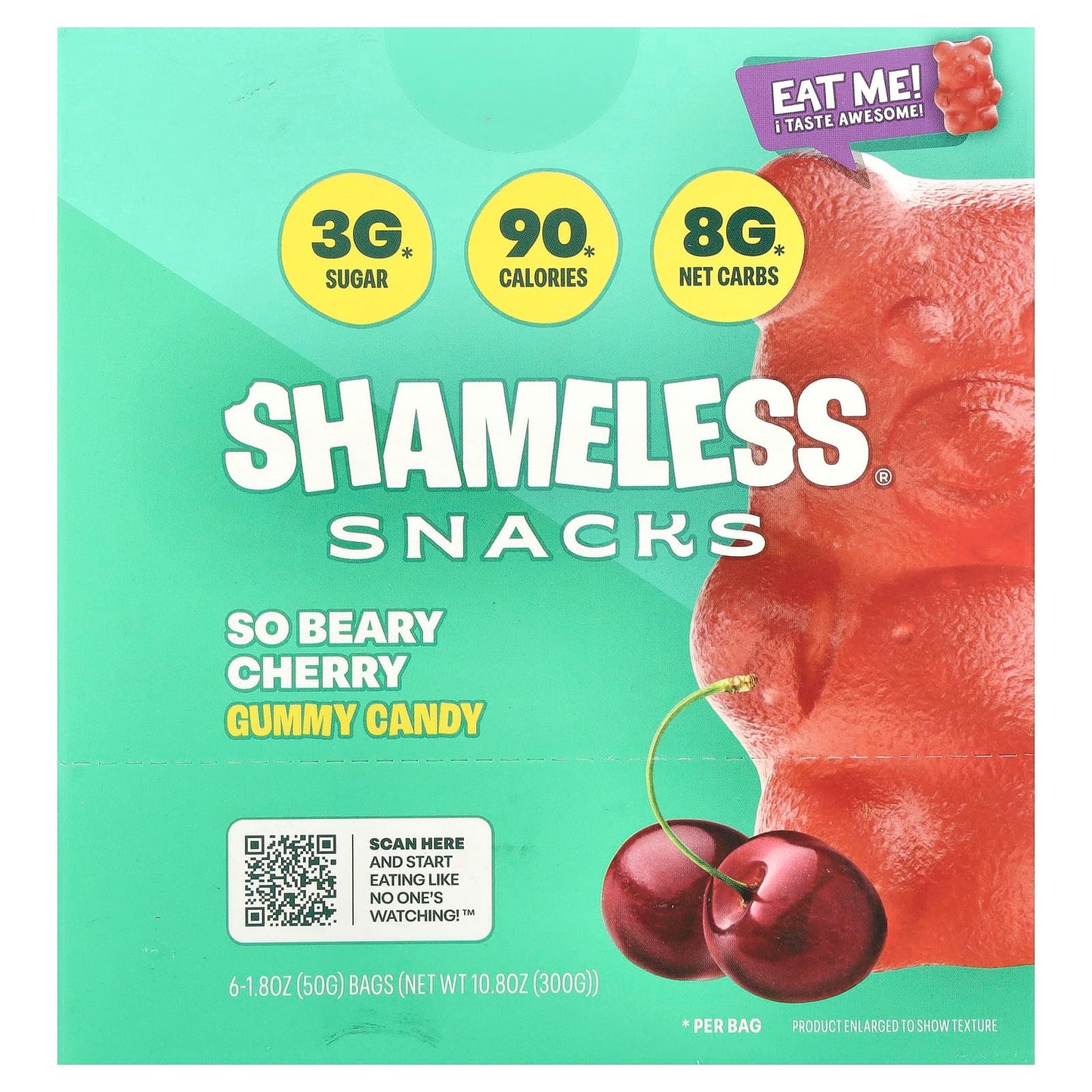 Shameless Snacks, Gummy Candy, So Beary Cherry, 6 Bags, 1.8 oz (50 g) Each - Image 1