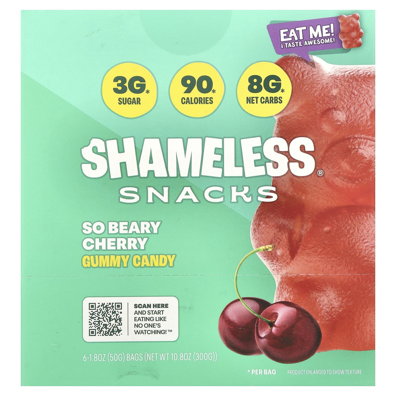 Shameless Snacks, Gummy Candy, So Beary Cherry, 6 Bags, 1.8 oz (50 g) Each - Image 1
