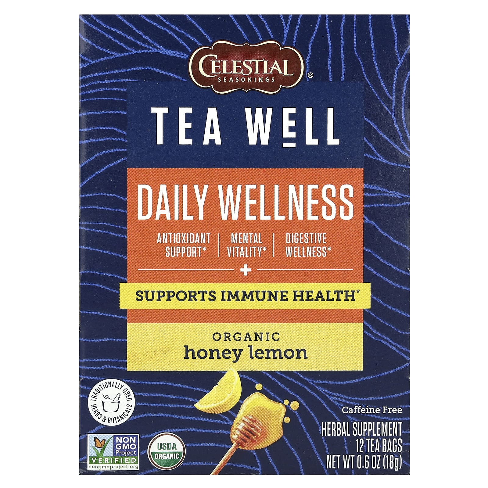 Daily Wellness Tea - Organic Honey Lemon, Caffeine Free, 12 Tea Bags - Image 1