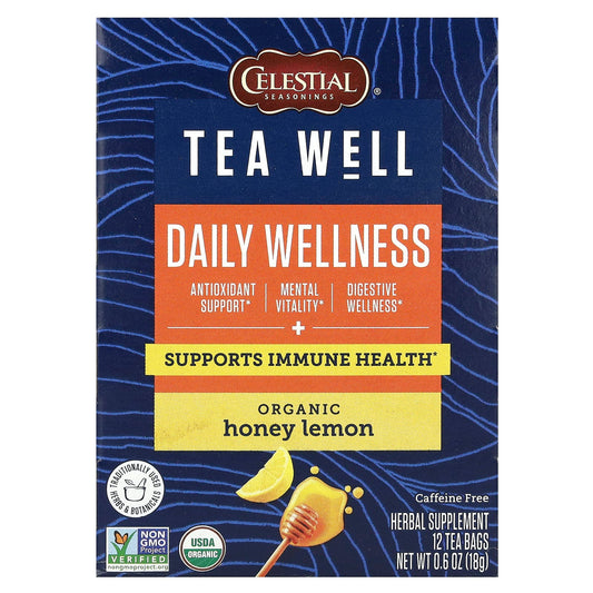 Daily Wellness Tea - Organic Honey Lemon, Caffeine Free, 12 Tea Bags - Image 1