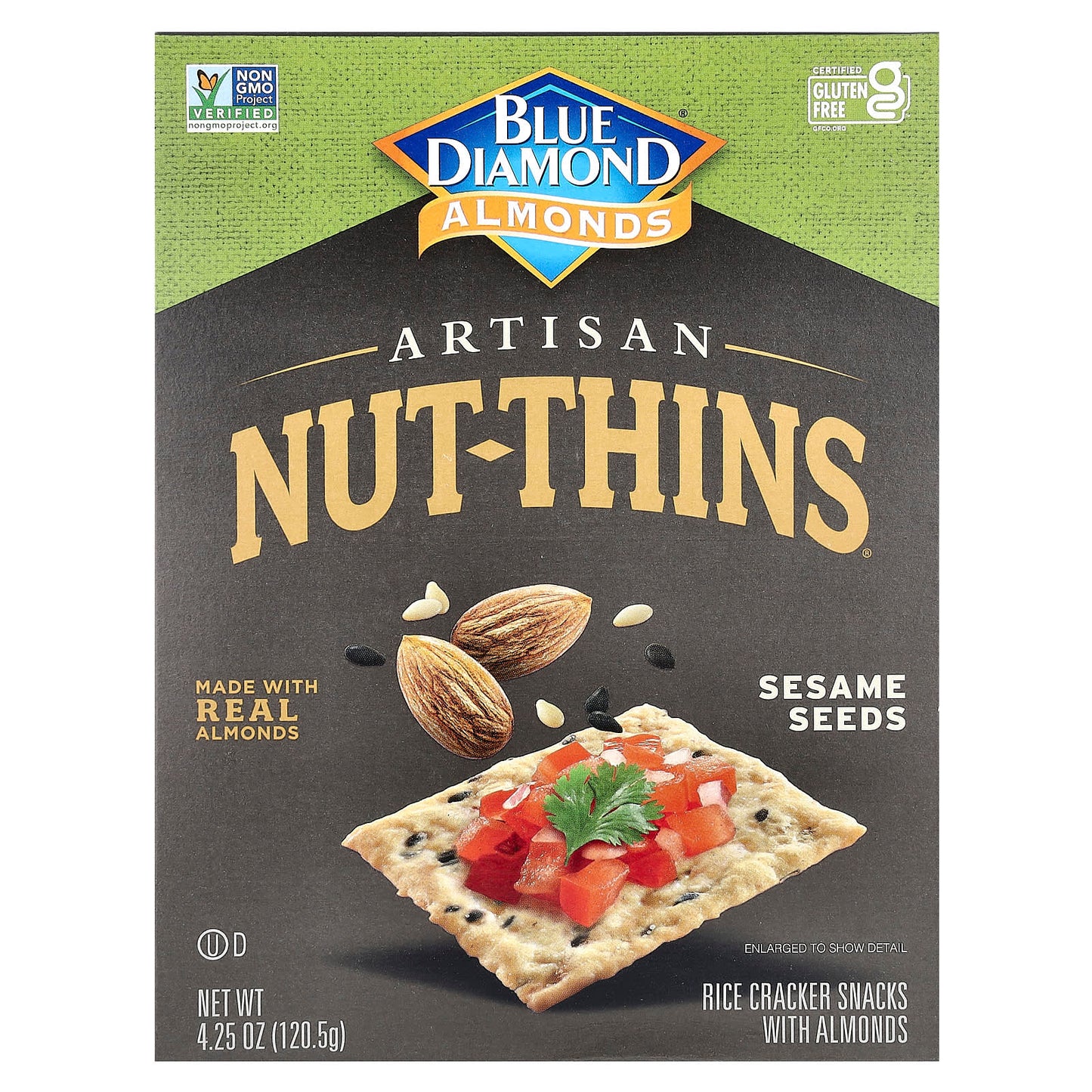 Blue Diamond Artisan Nut-Thins, Crunchy Rice Crackers with Almonds & Sesame - Image 1