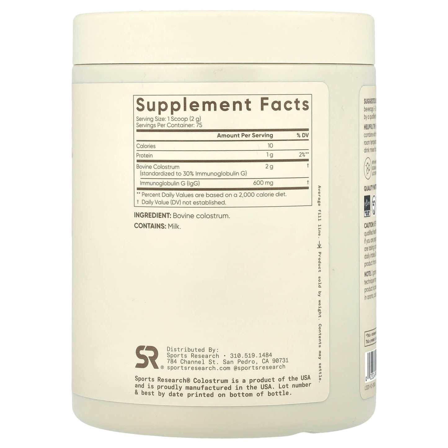 Sports Research, Colostrum Powder, Unflavored, 5.29 oz (150 g) - Image 2