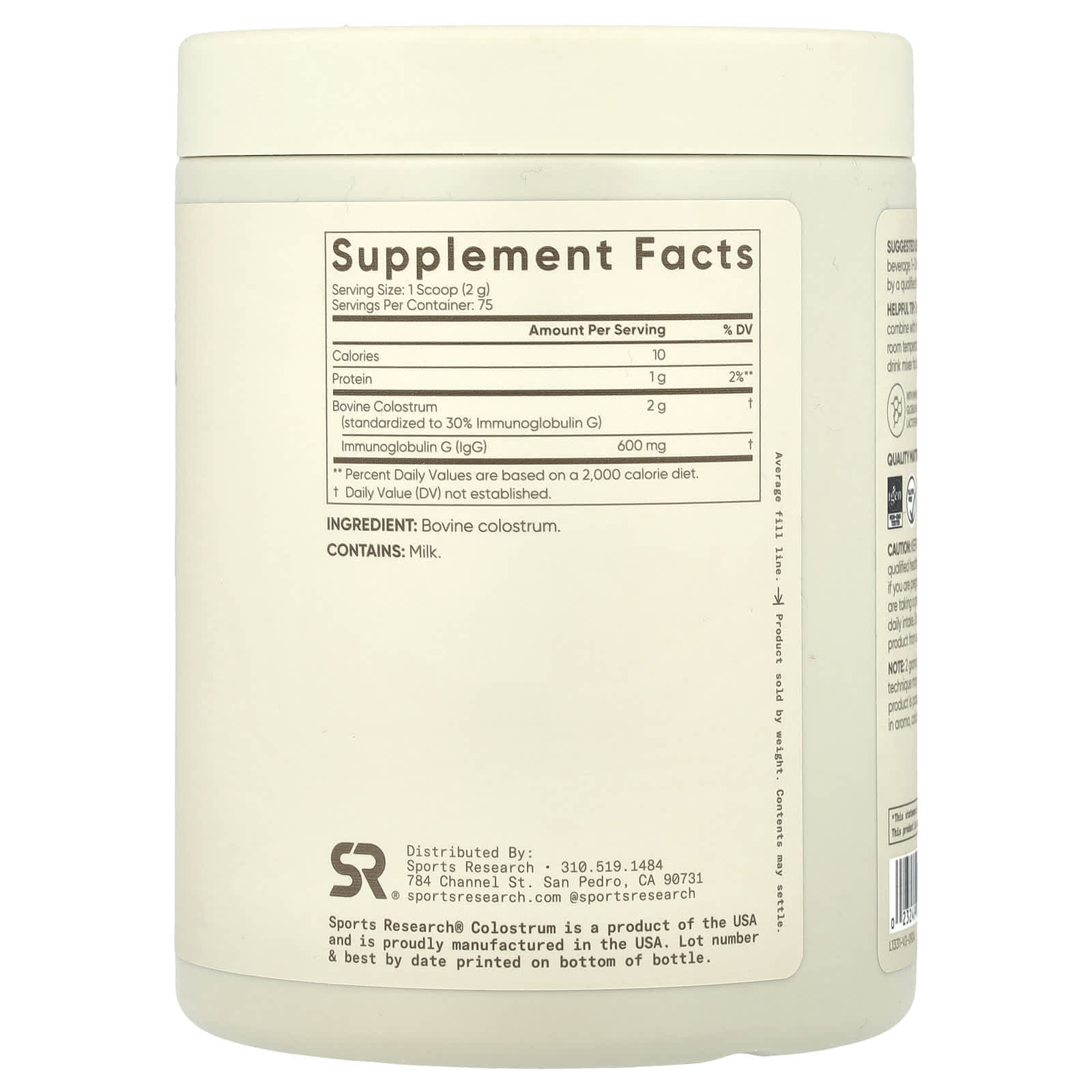 Sports Research, Colostrum Powder, Unflavored, 5.29 oz (150 g) - Image 2