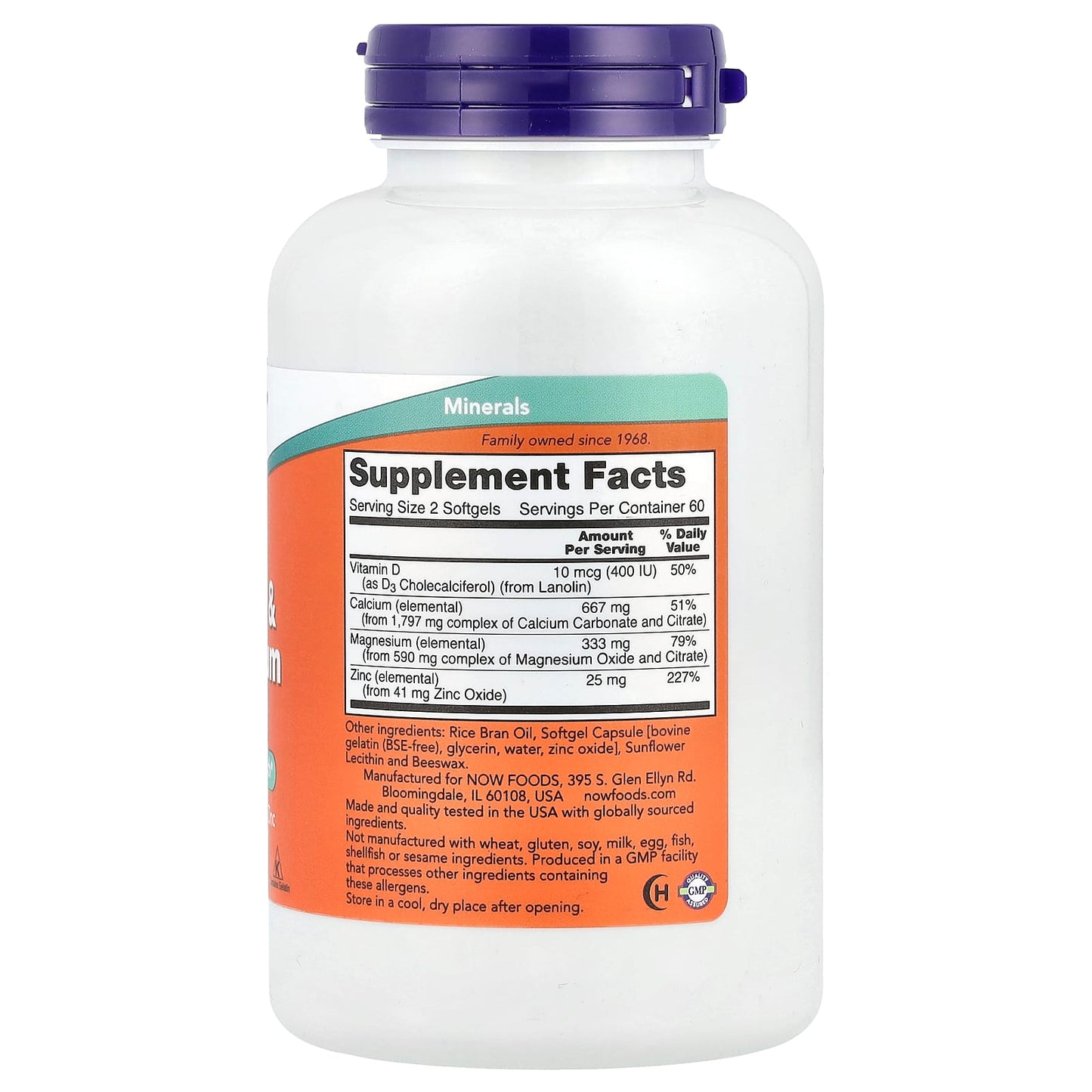 NOW Foods, Calcium & Magnesium with Vitamin D3 and Zinc, 120 Softgels - Image 2