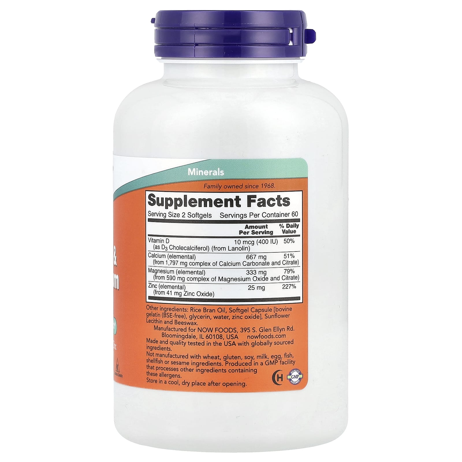 NOW Foods, Calcium & Magnesium with Vitamin D3 and Zinc, 120 Softgels - Image 2