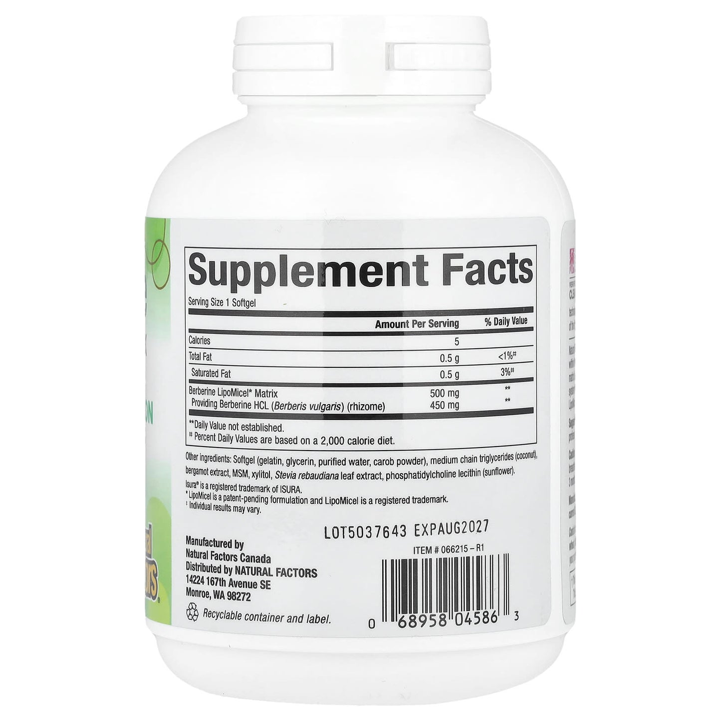Natural Factors, Berberine LipoMicel Matrix, 90 Liquid Softgels - Image 2