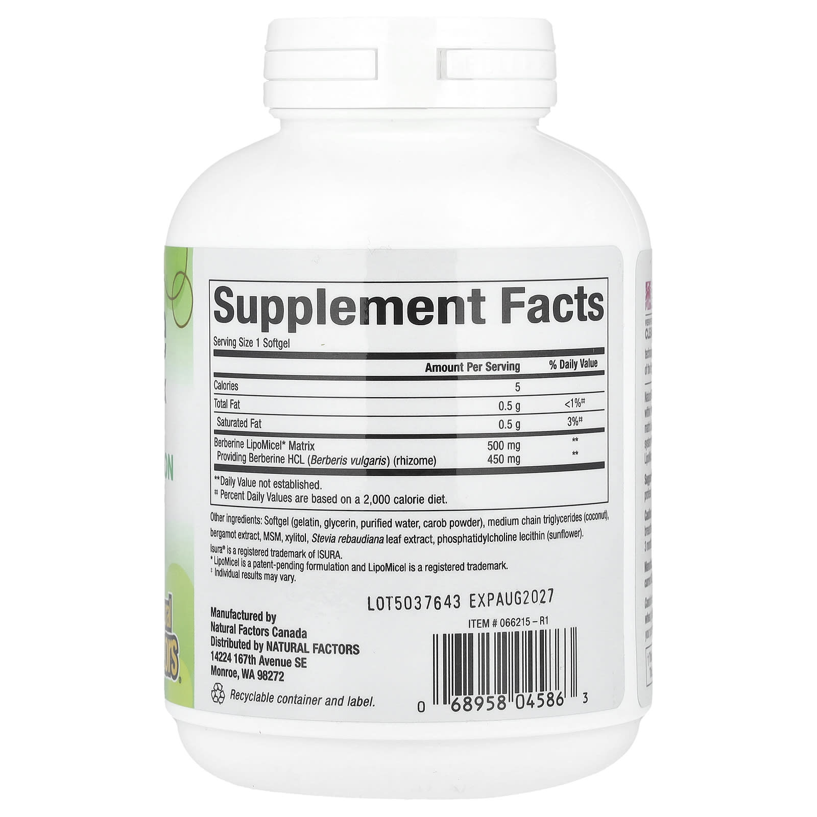 Natural Factors, Berberine LipoMicel Matrix, 90 Liquid Softgels - Image 2