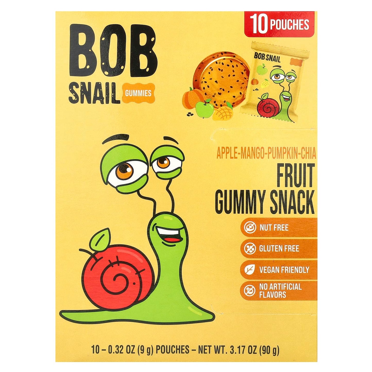 Bob Snail Fruit Gummy Snacks, Vegan, Gluten-Free, 10 Count - Image 1