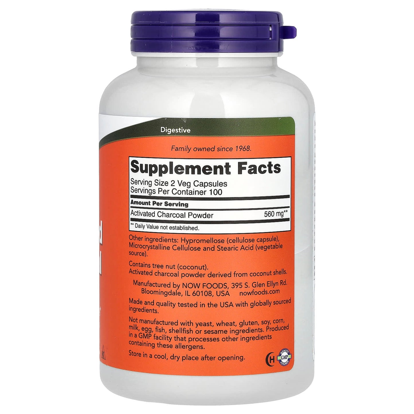 NOW Foods, Activated Charcoal, 200 Veg Capsules (280 mg per Capsule) - Image 2
