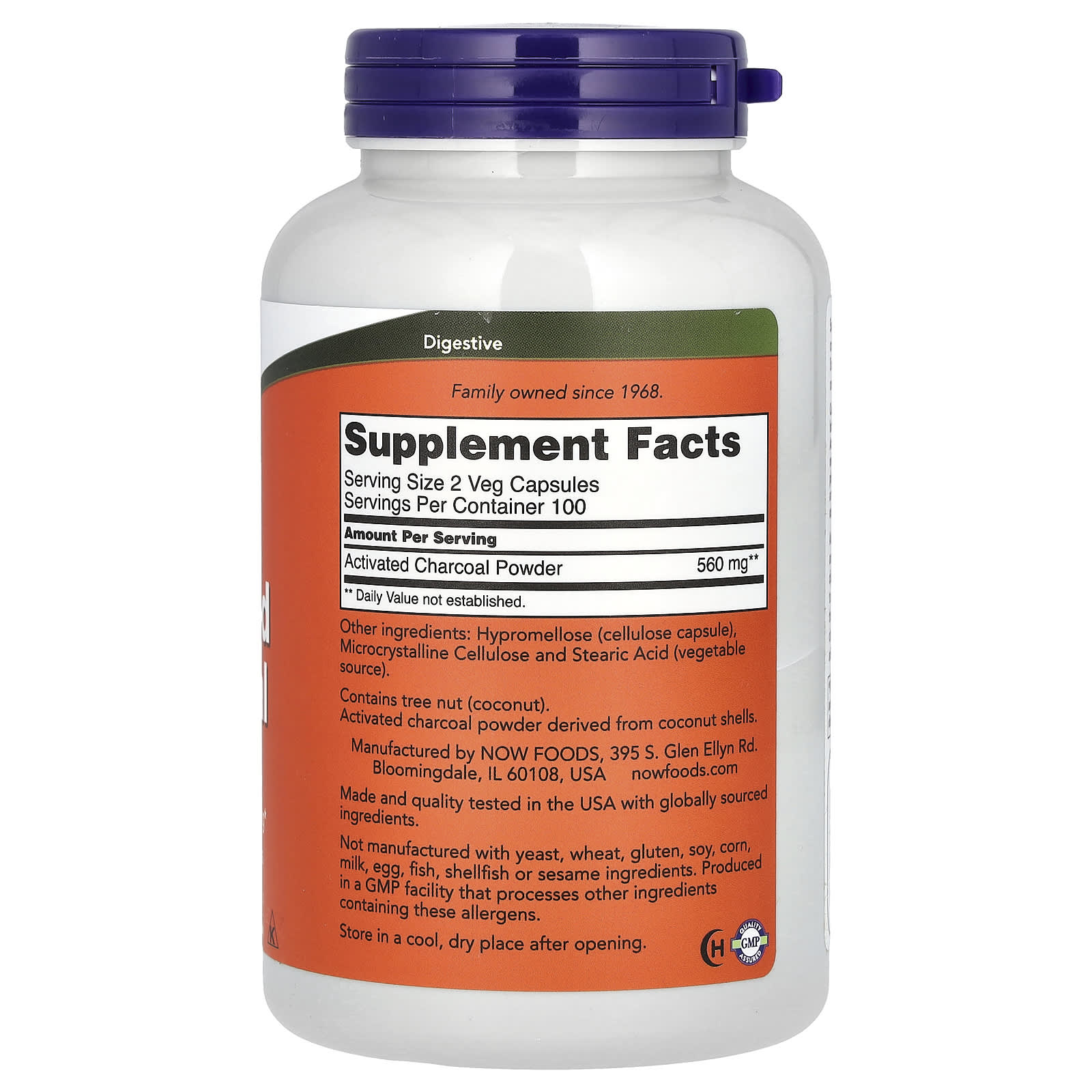 NOW Foods, Activated Charcoal, 200 Veg Capsules (280 mg per Capsule) - Image 2