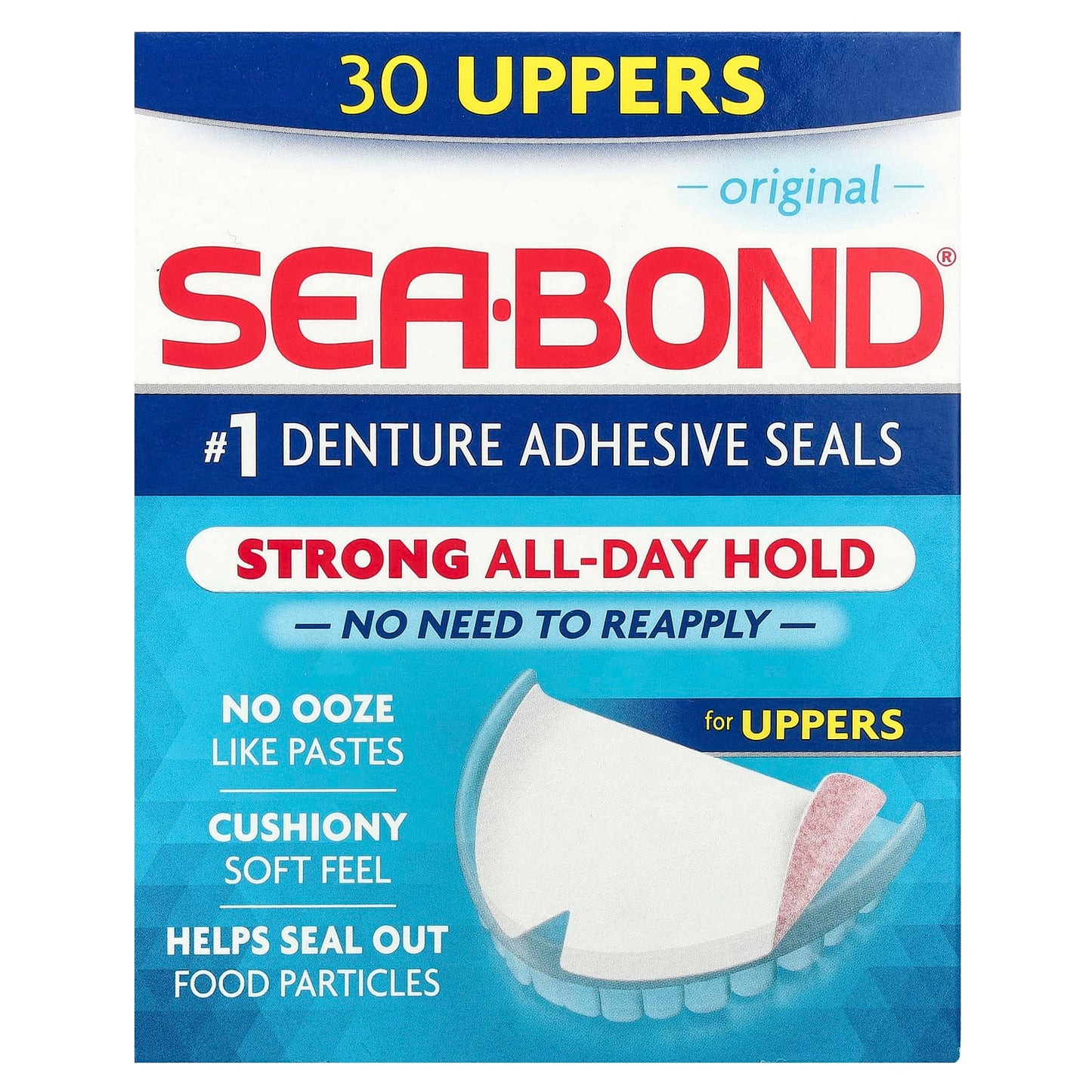SeaBond, Denture Adhesive Seals, Original, 30 Uppers - Image 1