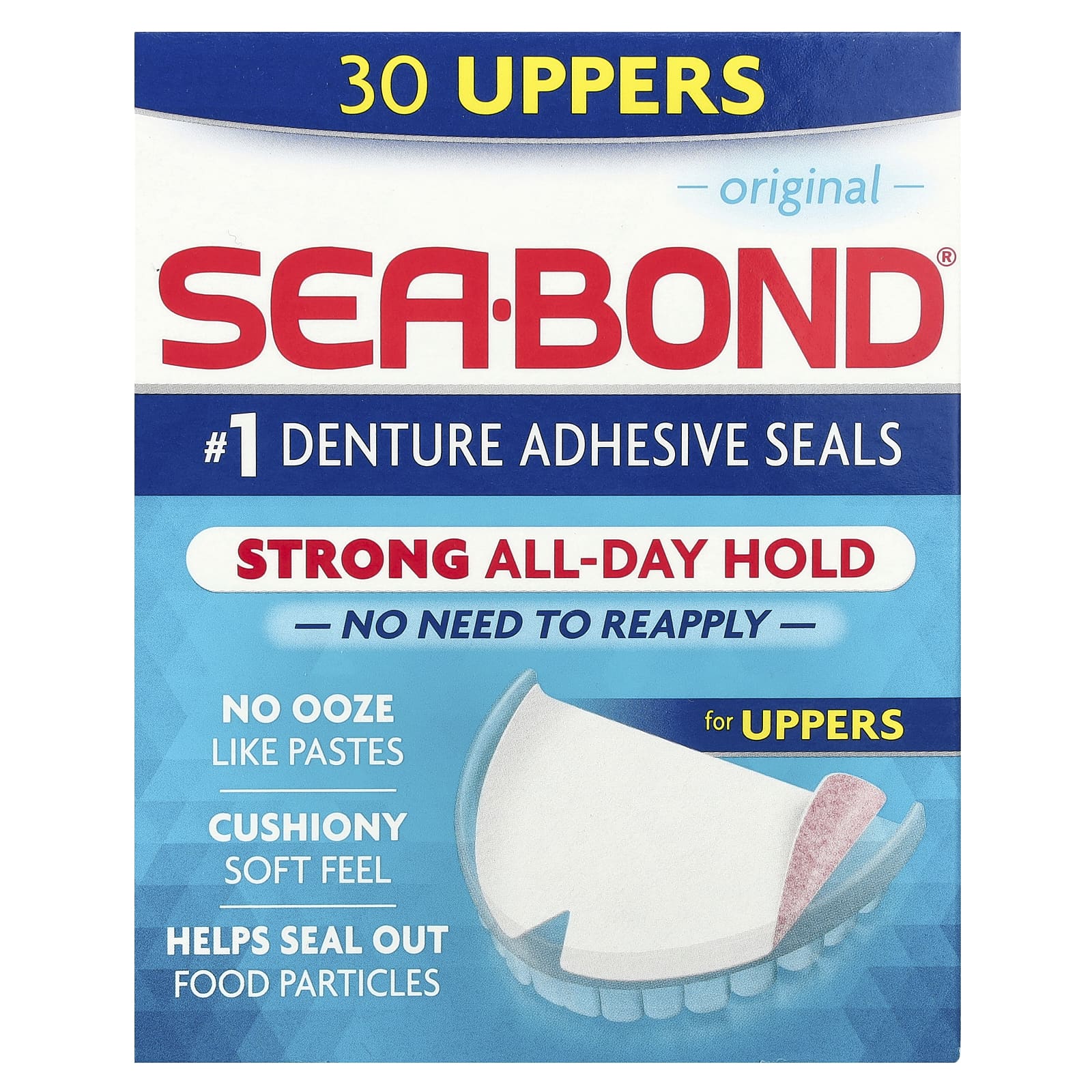 SeaBond, Denture Adhesive Seals, Original, 30 Uppers - Image 1