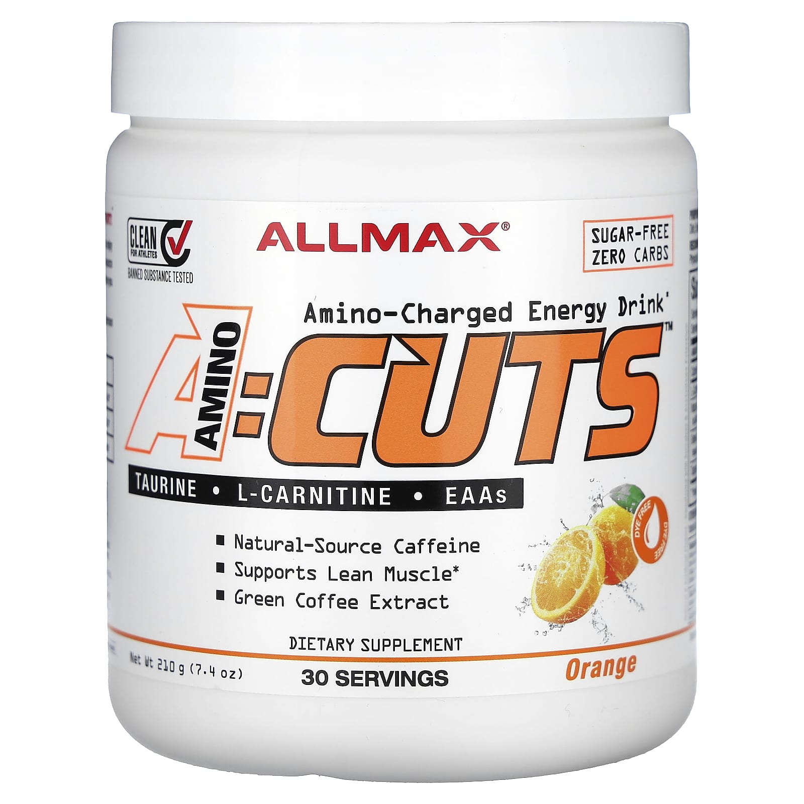 ALLMAX ACUTS Amino-Charged Energy Drink, Orange, 7.4 oz - Image 1