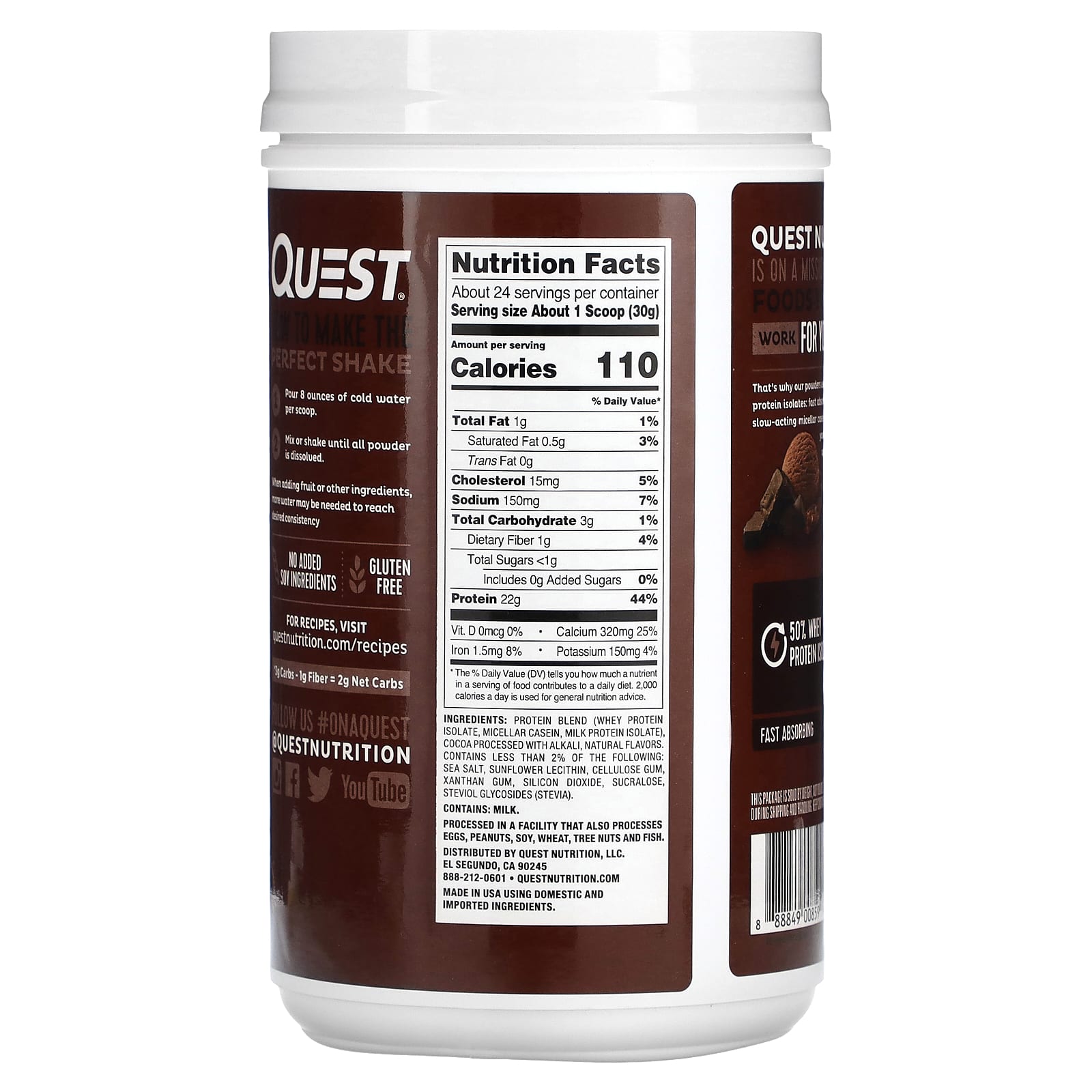 Quest Nutrition, Protein Powder, Chocolate Milkshake, 1.6 lb (726 g) - Image 2