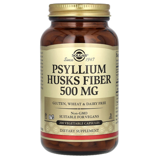 Solgar, Psyllium Husks Fiber, 200 Vegetable Capsules (500 mg per Capsule) - Image 1