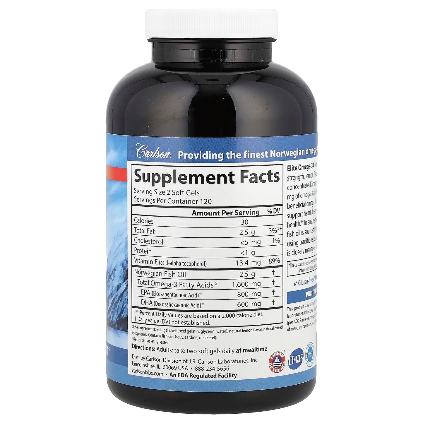 Wild Norwegian Omega-3 Fish Oil Supplements by Carlson, Elite Gems, 240 Soft Gels - Image 2