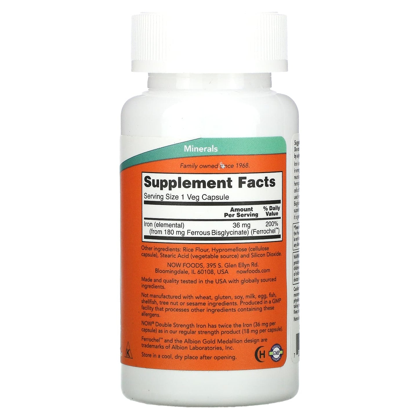NOW Foods, Iron, Double Strength, 36 mg, 90 Veg Capsules - Image 2