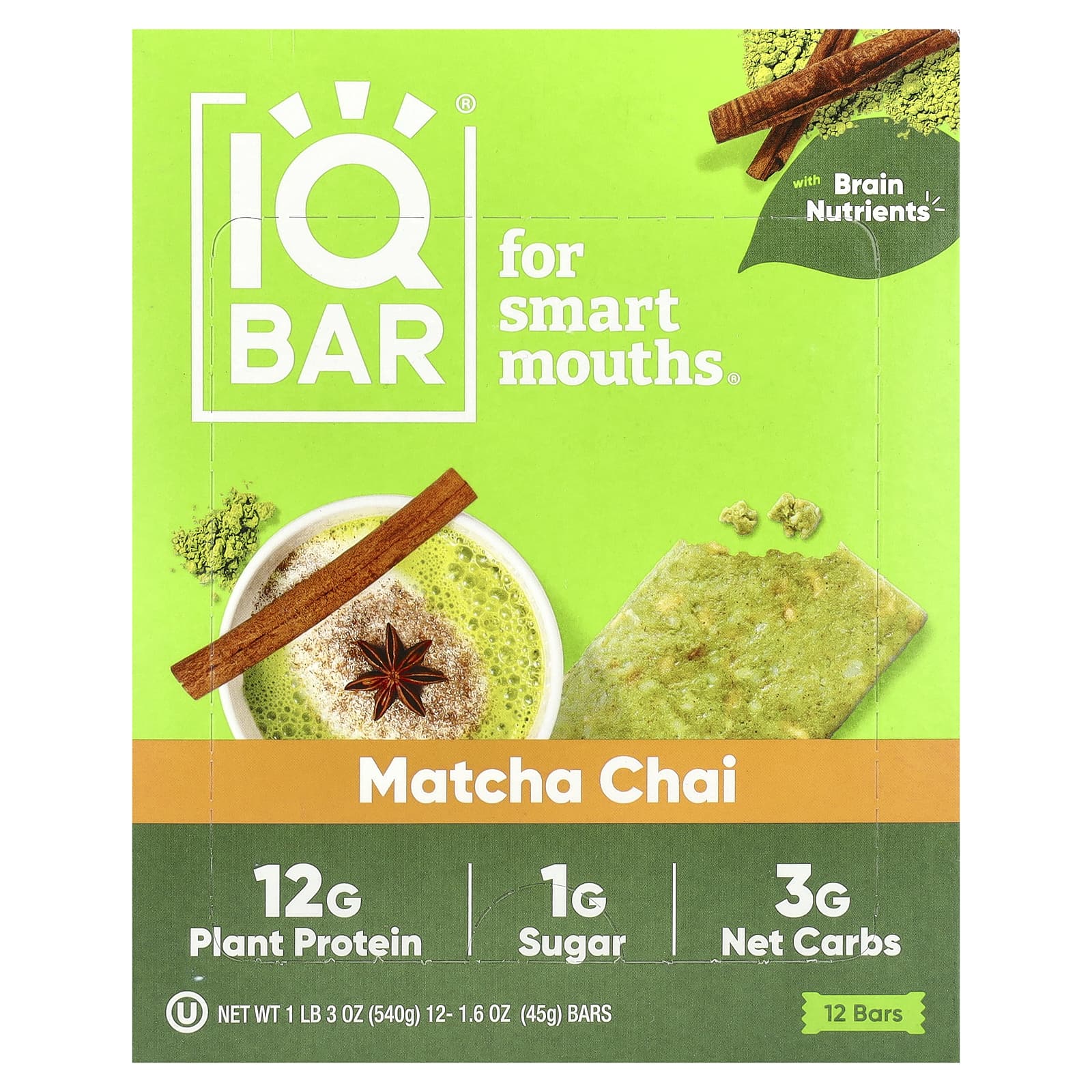 Matcha Chai Plant Protein Bar for Smart Minds with Brain-Boosting Nutrients - Image 1