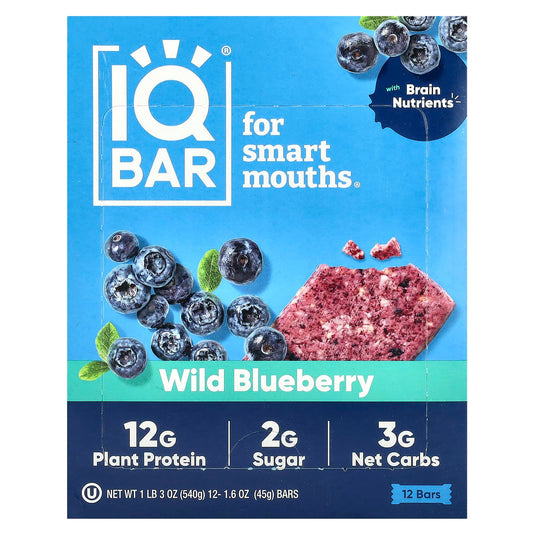 Wild Blueberry Plant-Based Protein Bars by IQBAR (12 Pack, 1.6 oz each) - Image 1