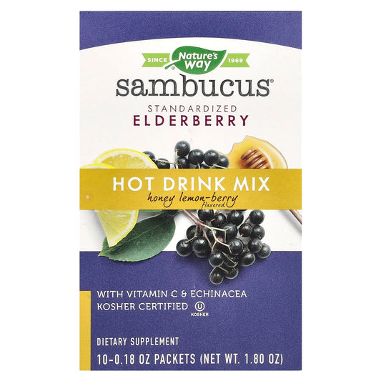 Nature's Way, Sambucus®, Hot Drink Mix, Standardized Elderberry, Honey Lemon-Berry, 10 Packets, 0.18 oz Each - Image 1
