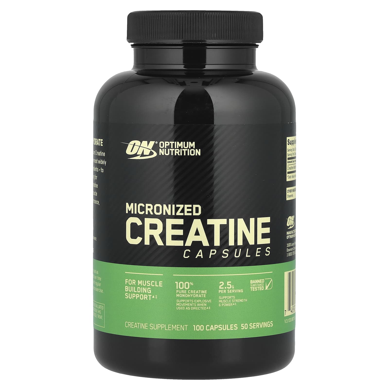 Optimum Nutrition, Micronized Creatine Capsules, 100 Capsules (1.25 g per Capsule ) - Image 1