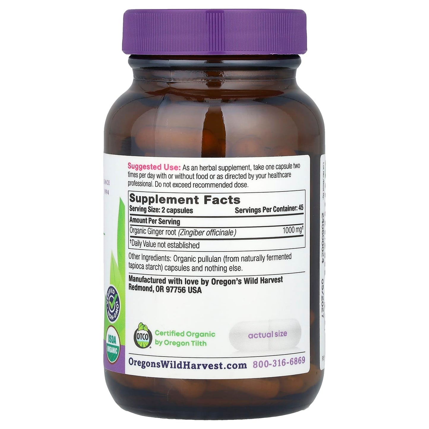 Oregon's Wild Harvest, Organic Ginger, 90 Vegan Capsules (500 mg per Capsule) - Image 2