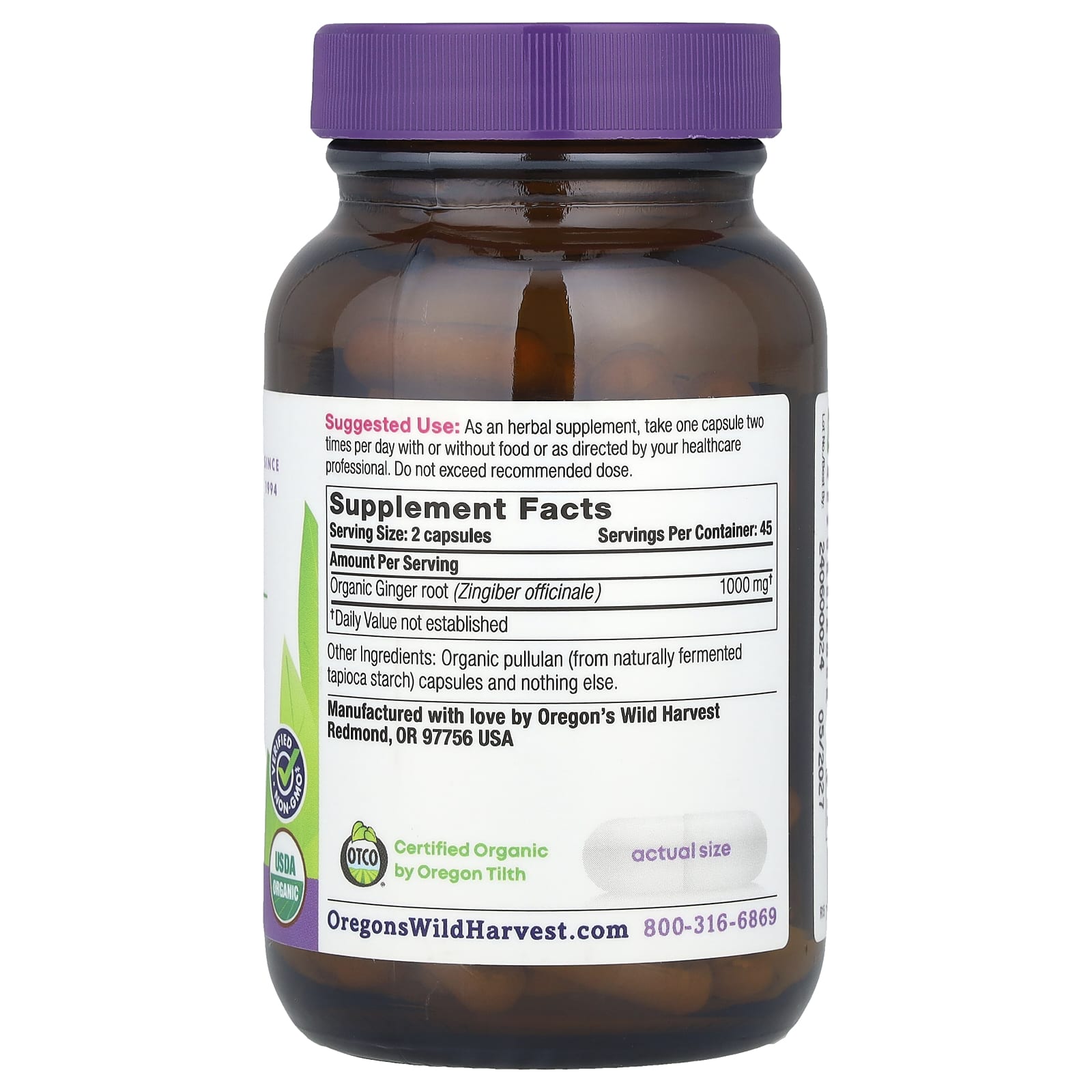 Oregon's Wild Harvest, Organic Ginger, 90 Vegan Capsules (500 mg per Capsule) - Image 2