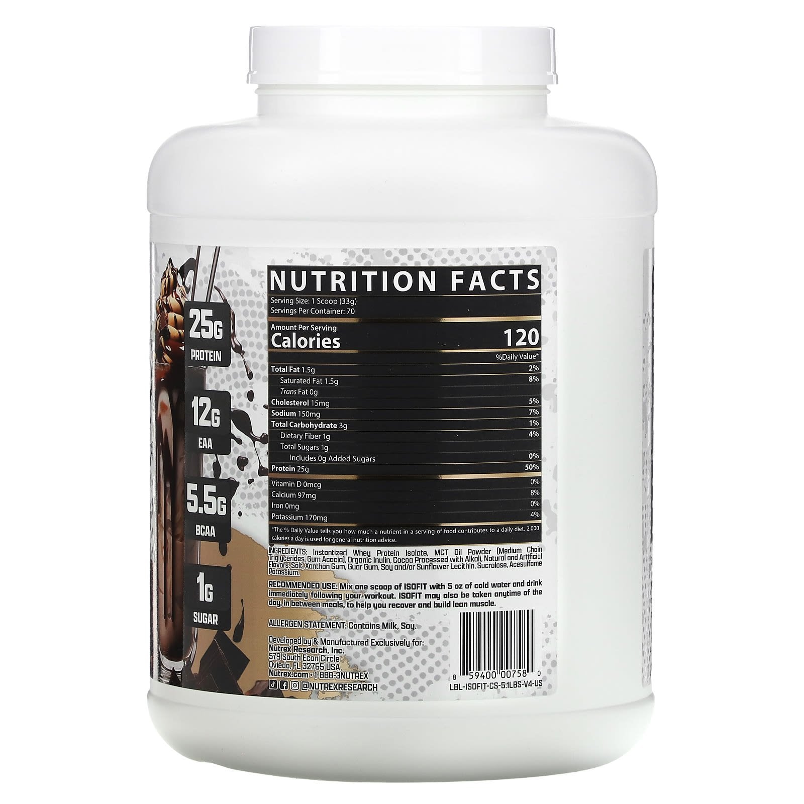 Nutrex Research, IsoFit, Chocolate Shake, 5.1 lbs (2,317 g) - Image 2