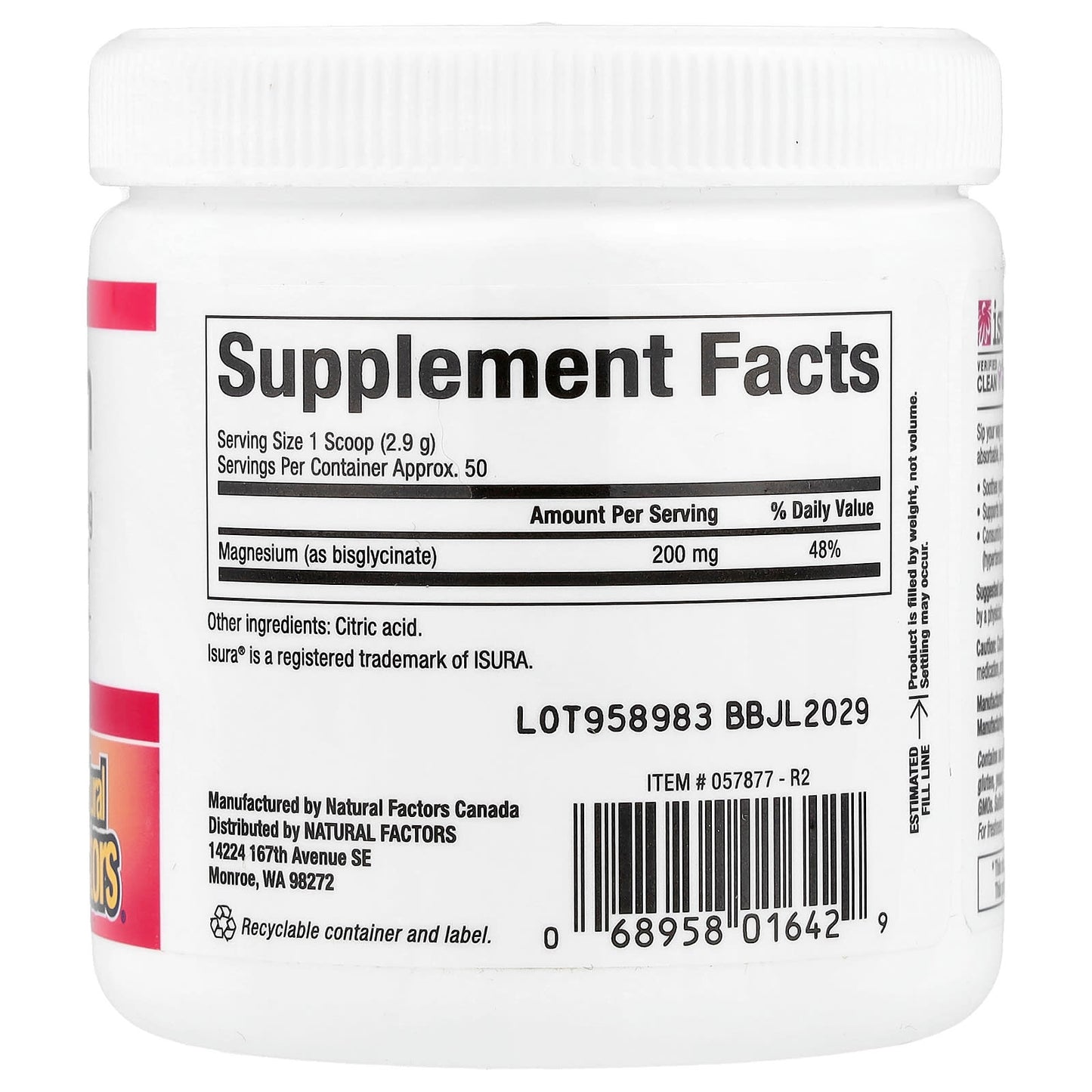 Natural Factors, Magnesium Pure Bisglycinate, 5.1 oz (145 g) - Image 2