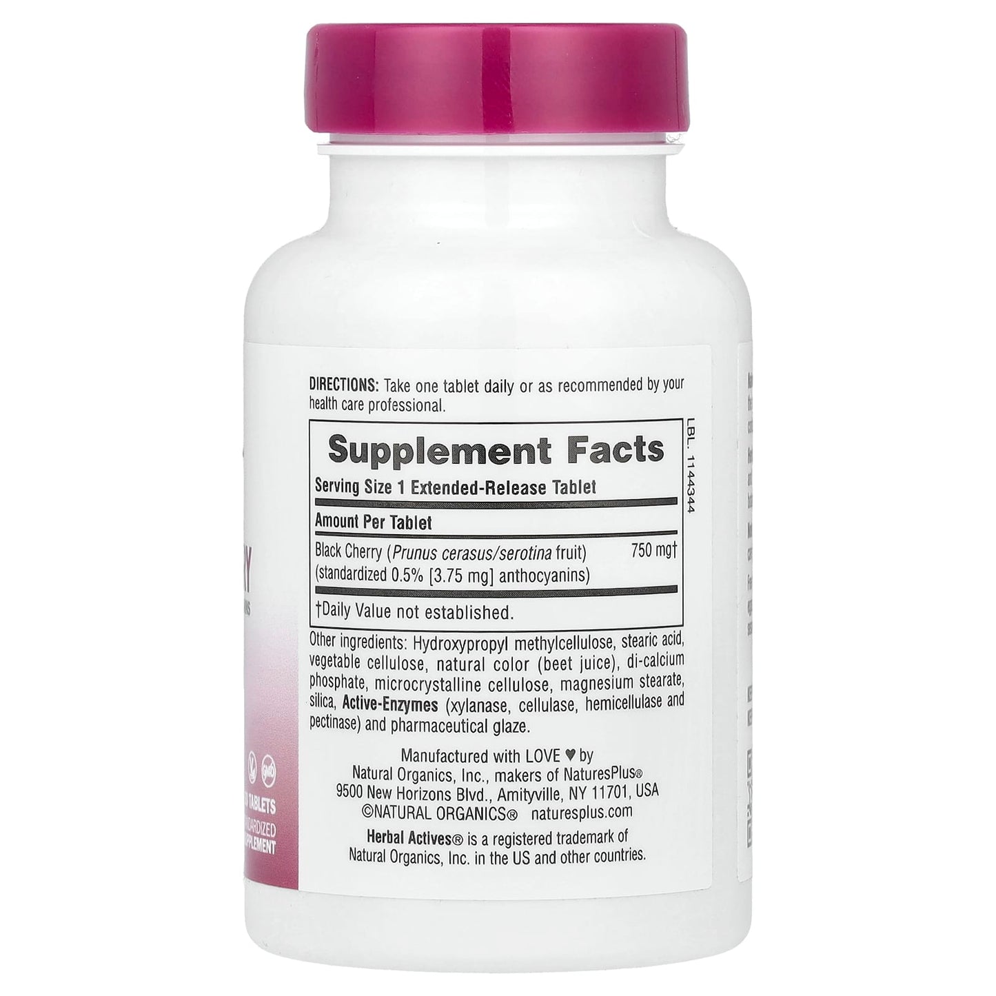 NaturesPlus, Herbal Actives, Black Cherry, 750 mg, 30 Tablets - Image 2