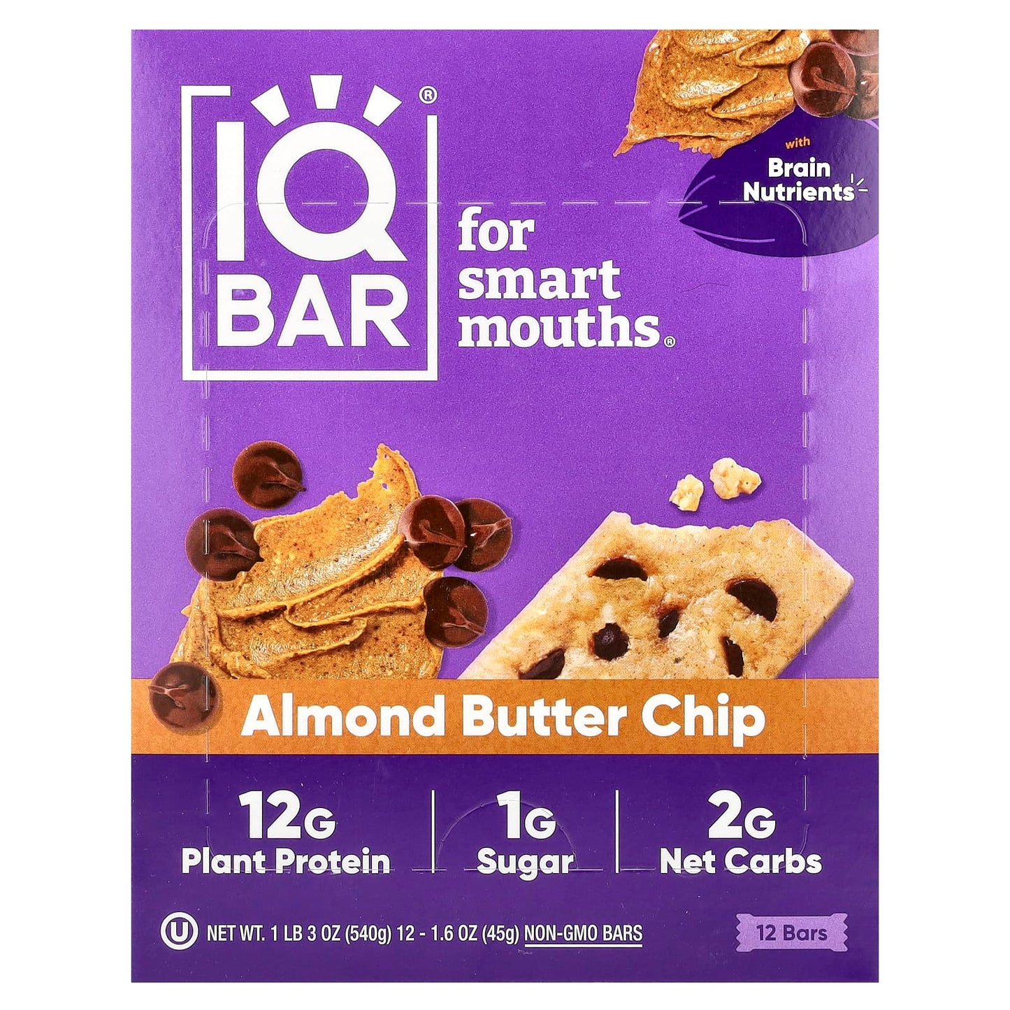 Boost Brain Power with IQBAR Plant-Based Protein Bars - Almond Butter Chip - Image 1