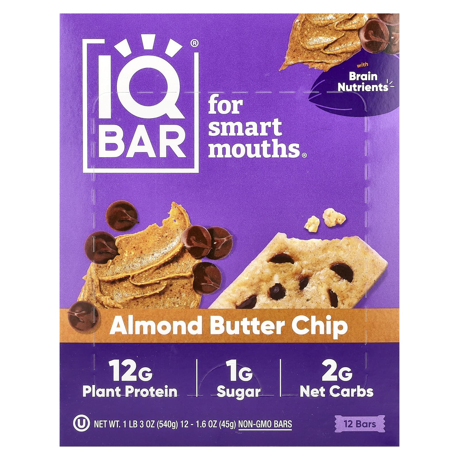 Boost Brain Power with IQBAR Plant-Based Protein Bars - Almond Butter Chip - Image 1