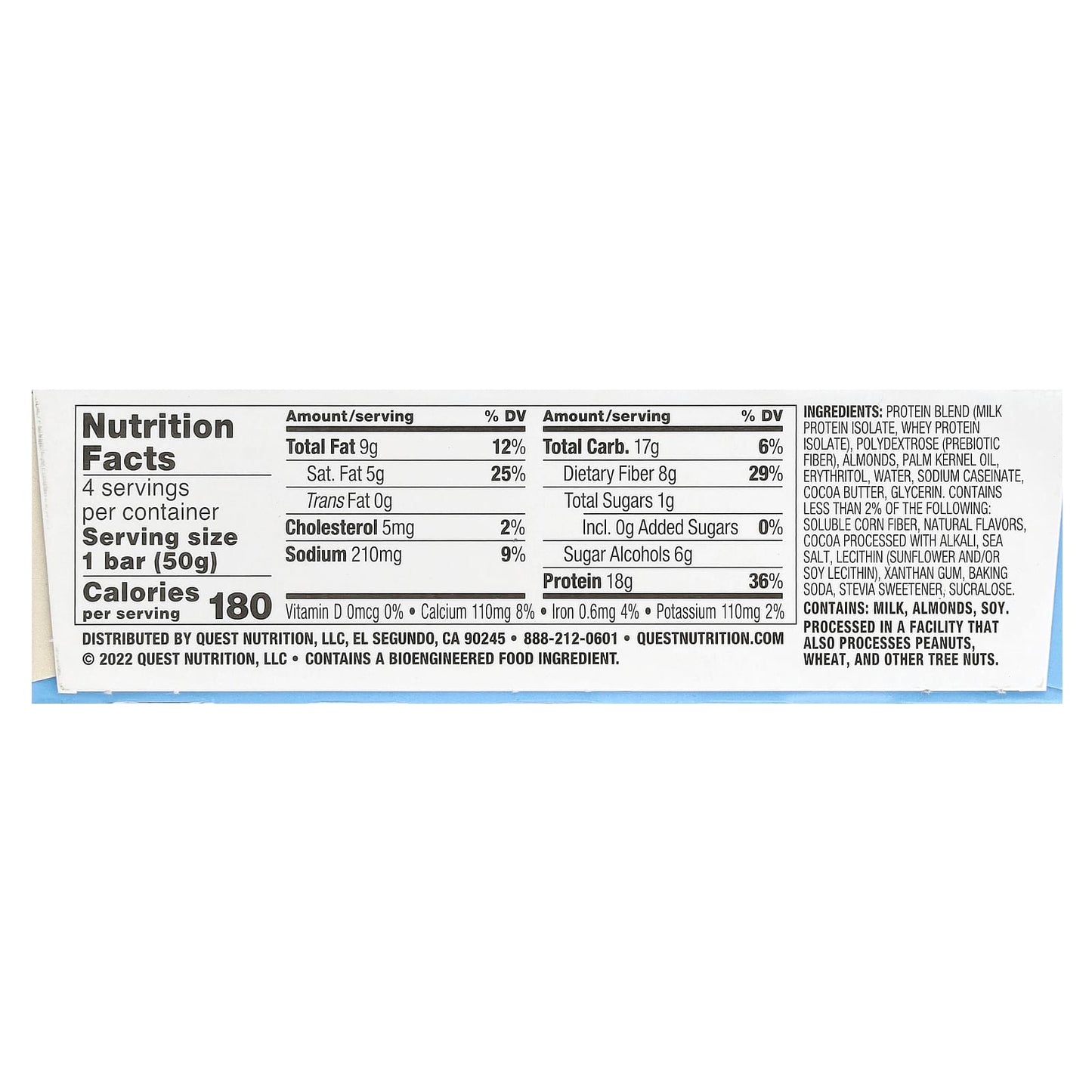 Quest Nutrition, Protein Bar, Dipped, Cookies & Cream, 4 Bars, 1.76 oz (50 g) Each - Image 2