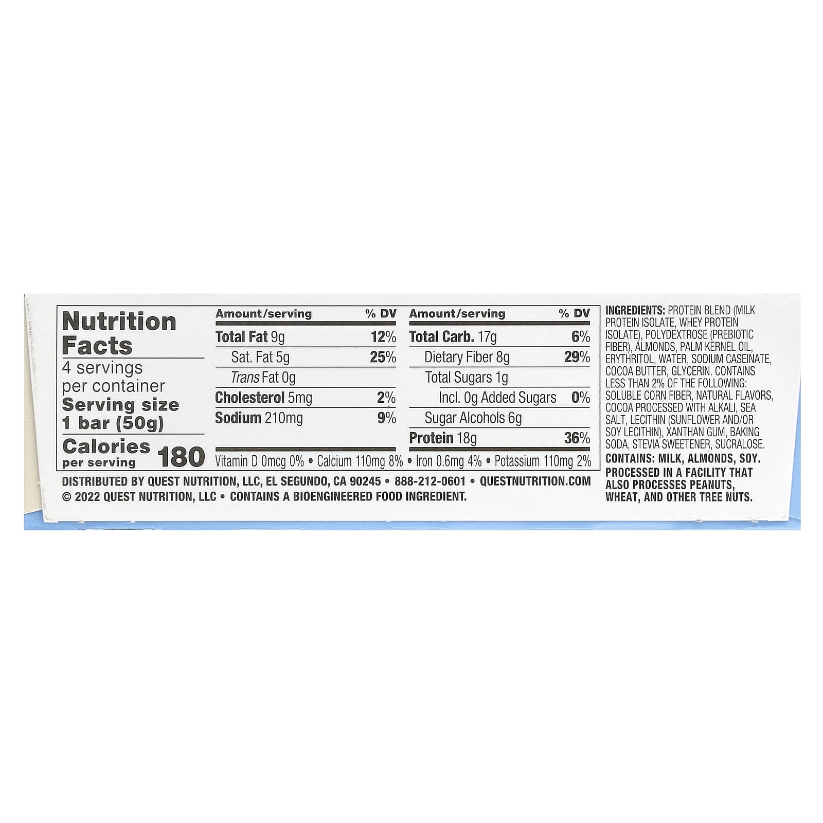 Quest Nutrition, Protein Bar, Dipped, Cookies & Cream, 4 Bars, 1.76 oz (50 g) Each - Image 2
