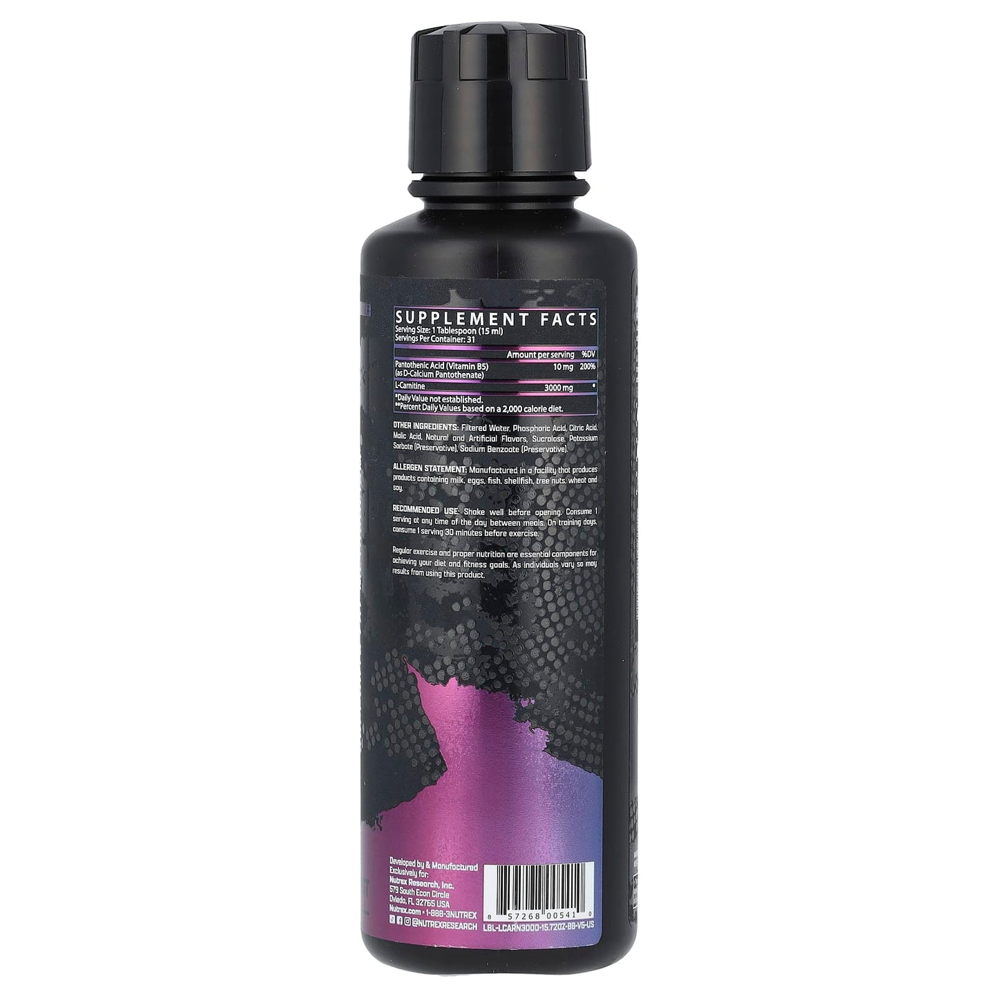 Nutrex Research, L-Carnitine 3000, Berry Blast, 15.72 fl oz (465 ml) - Image 2