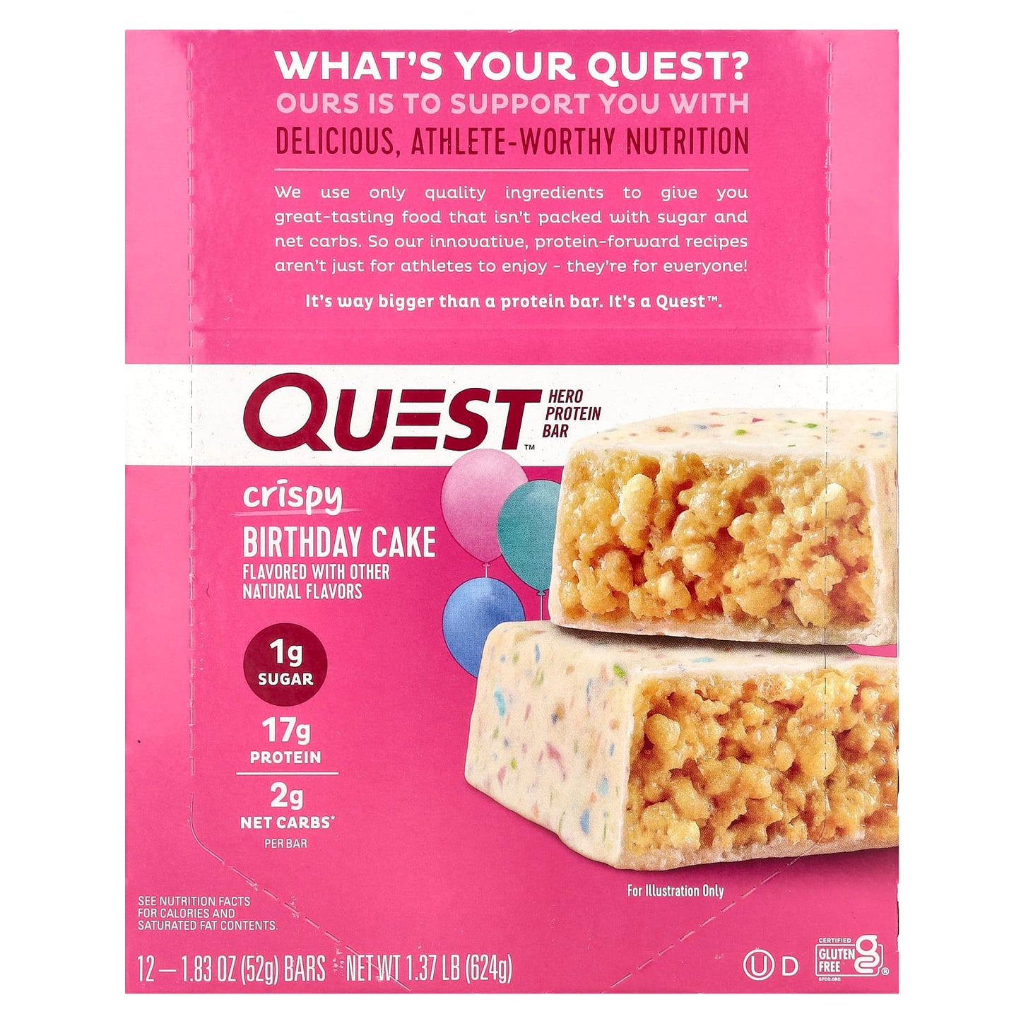 Quest Nutrition, Hero Protein Bar, Crispy, Birthday Cake, 12 Bars, 1.83 oz (52 g) Each - Image 1
