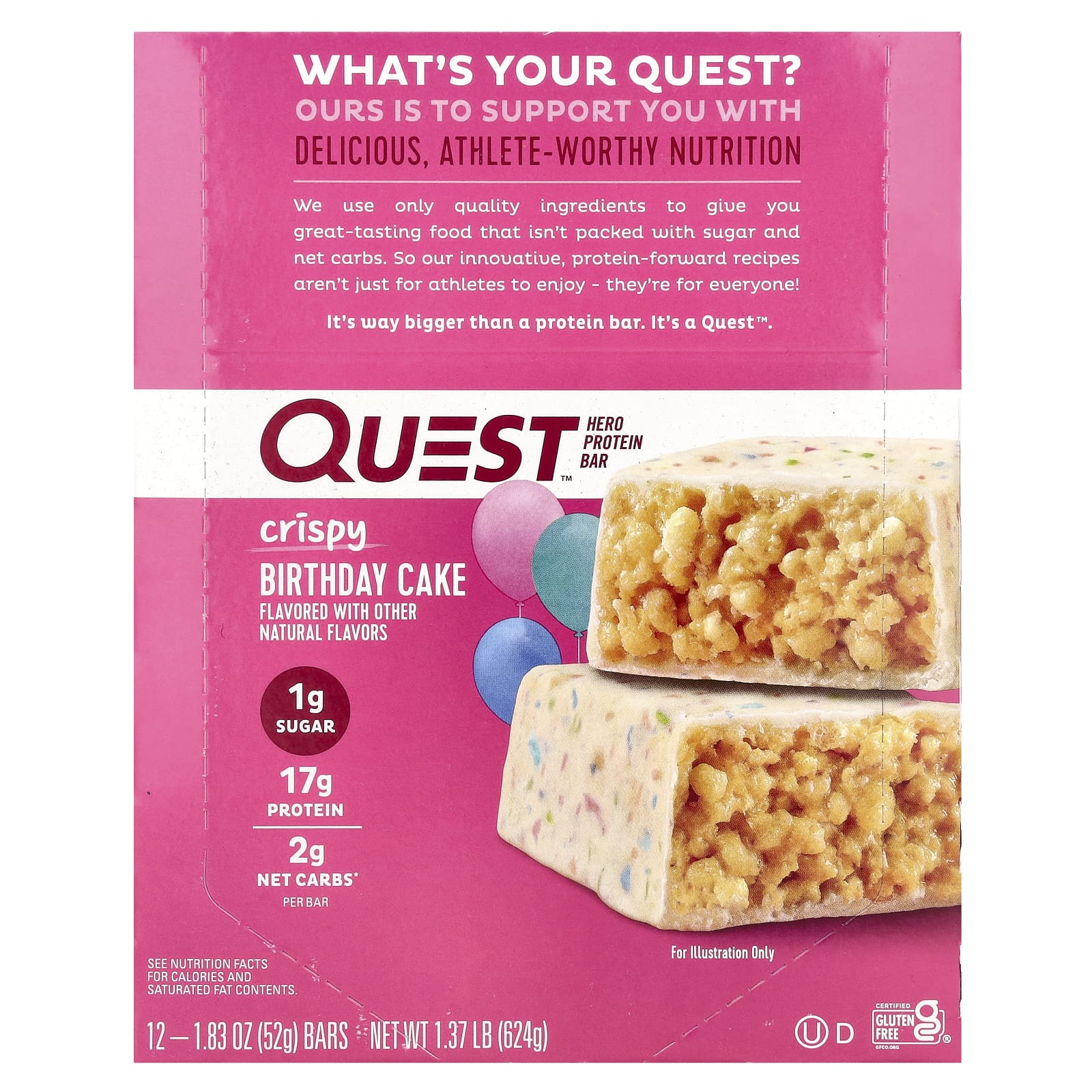 Quest Nutrition, Hero Protein Bar, Crispy, Birthday Cake, 12 Bars, 1.83 oz (52 g) Each - Image 1