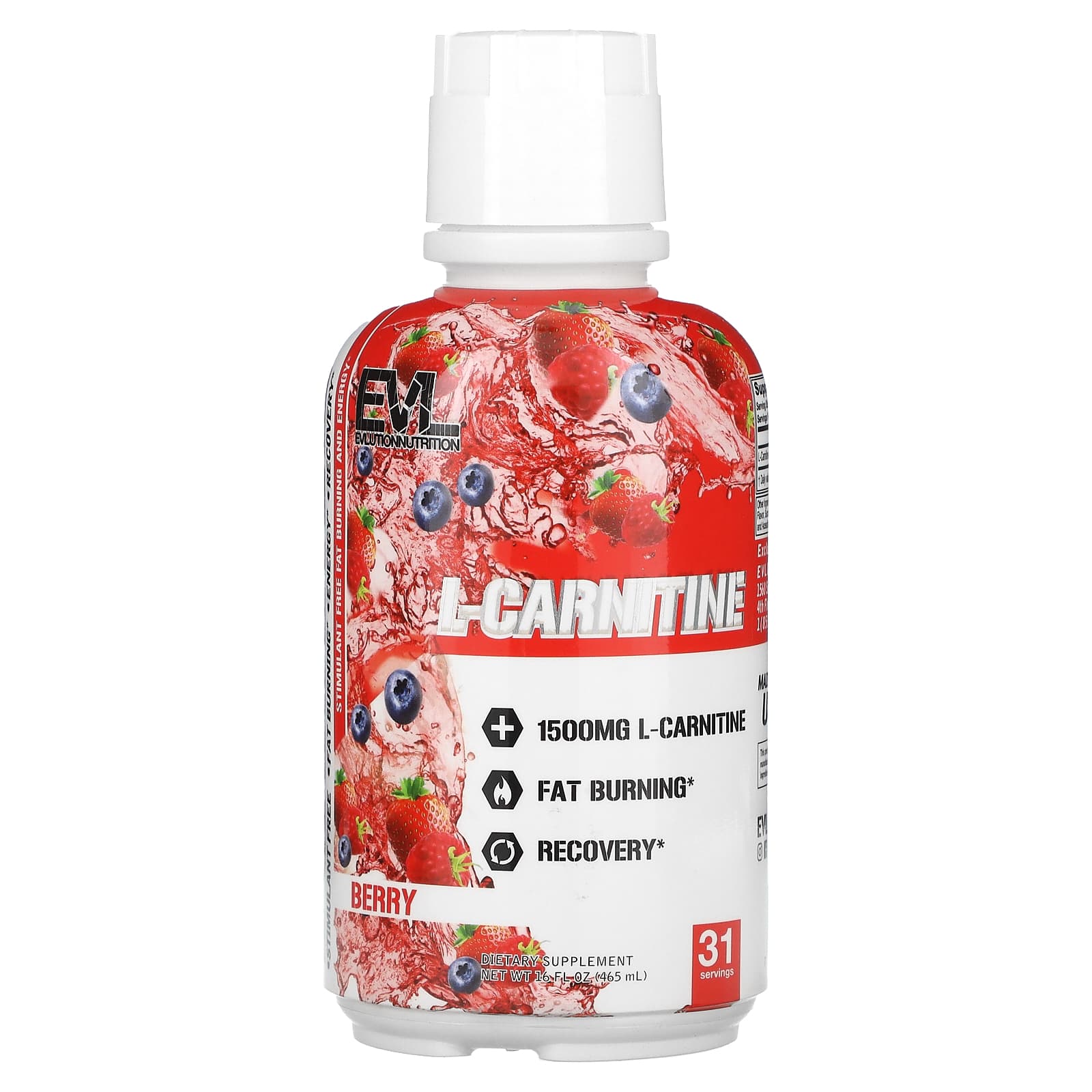 EVLution L-Carnitine Fat Burning Supplement, Berry, 16 fl oz - Image 1