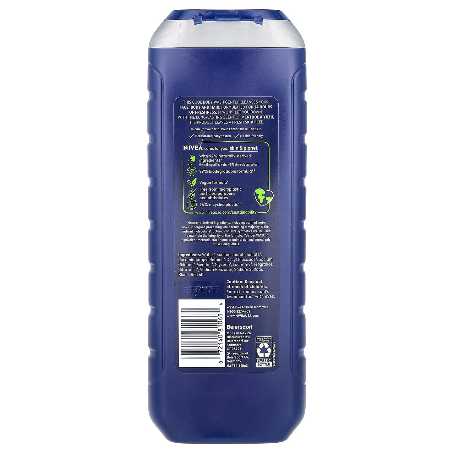 Nivea, Men, Cool 3 in 1 Body Wash, Menthol & Yuzu, 16.9 fl oz (500 ml) - Image 2