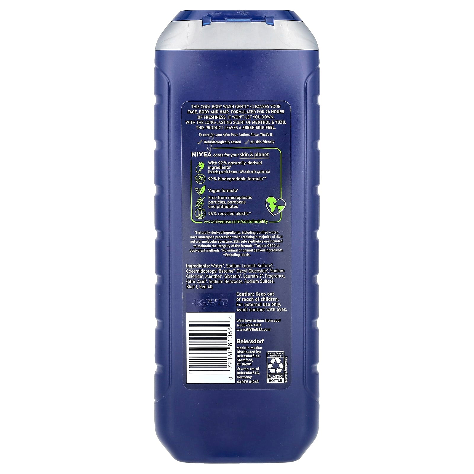 Nivea, Men, Cool 3 in 1 Body Wash, Menthol & Yuzu, 16.9 fl oz (500 ml) - Image 2