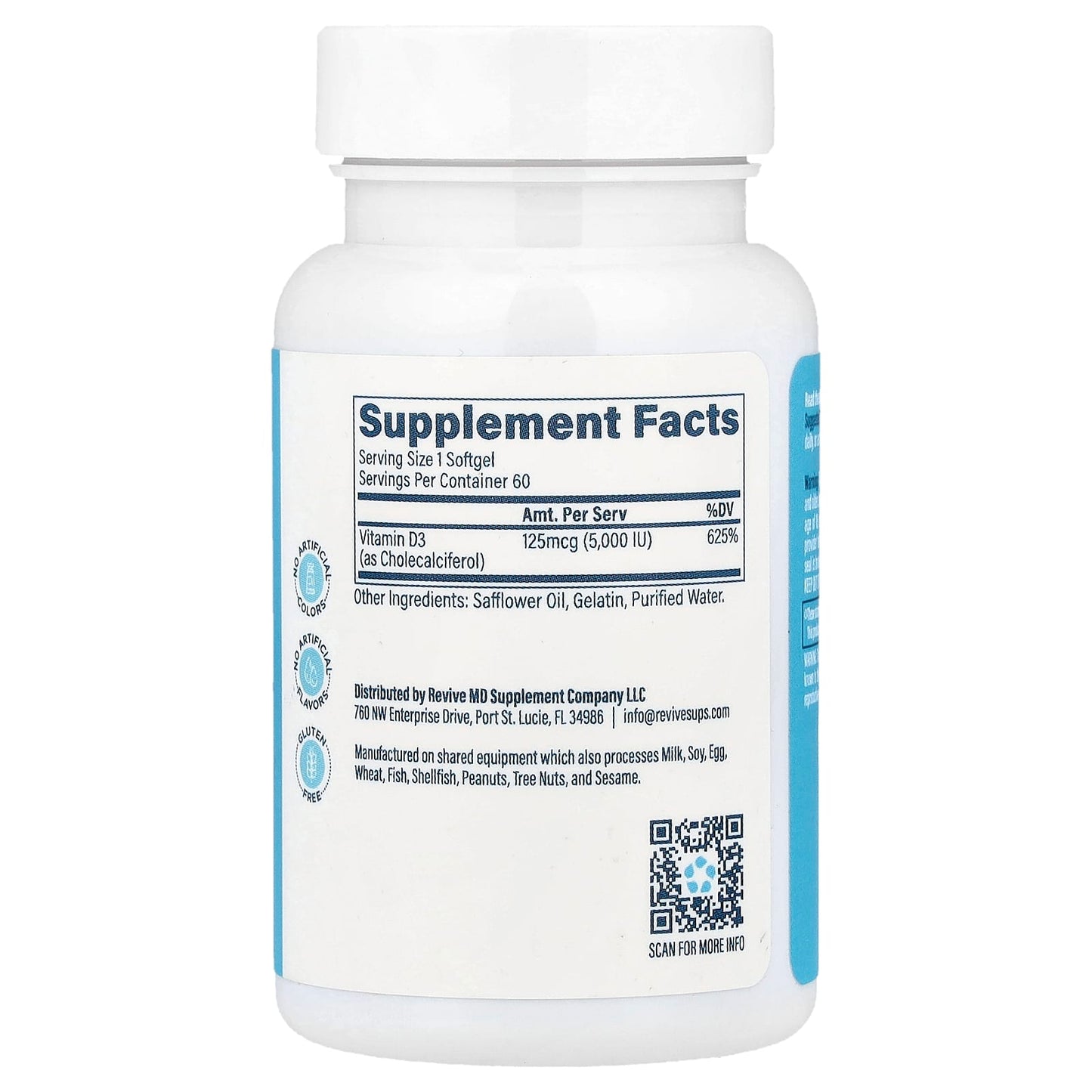 Revive, Essentials, Vitamin D3, 125 mcg (5,000 IU), 60 Softgels - Image 2