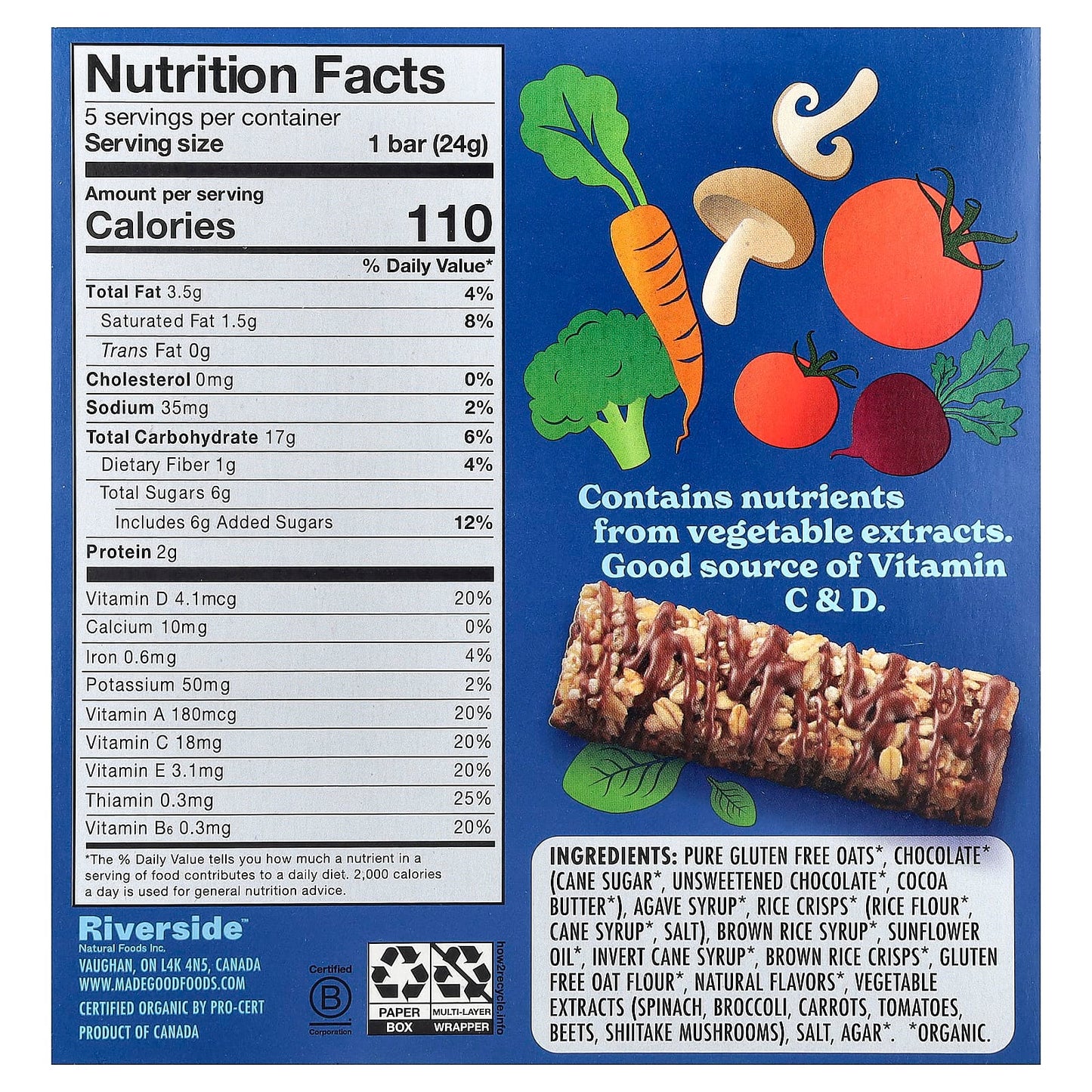 MadeGood, Granola Bars, Chocolate Drizzled, Vanilla, 5 Bars, 0.85 oz (24 g) Each - Image 2