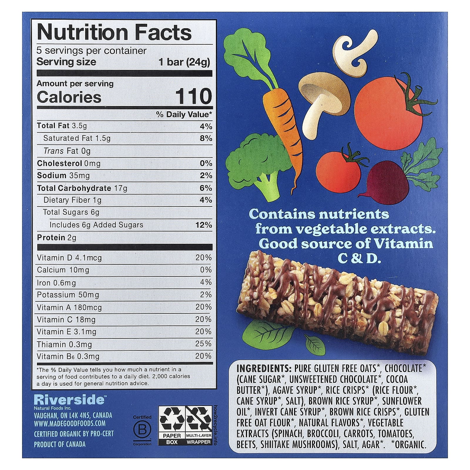 MadeGood, Granola Bars, Chocolate Drizzled, Vanilla, 5 Bars, 0.85 oz (24 g) Each - Image 2