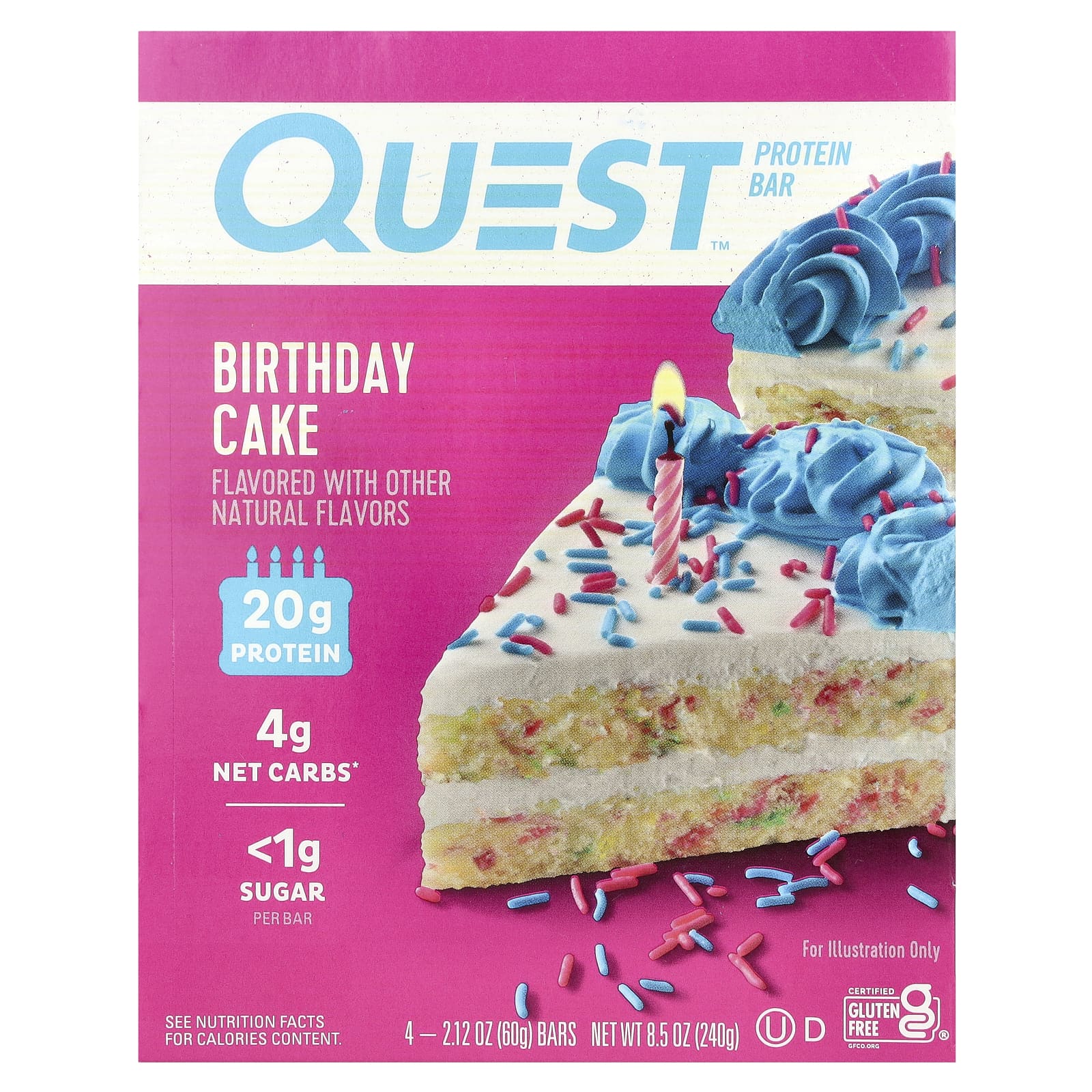 Quest Nutrition, Protein Bar, Birthday Cake, 4 Bars, 2.12 oz (60 g) Each - Image 1