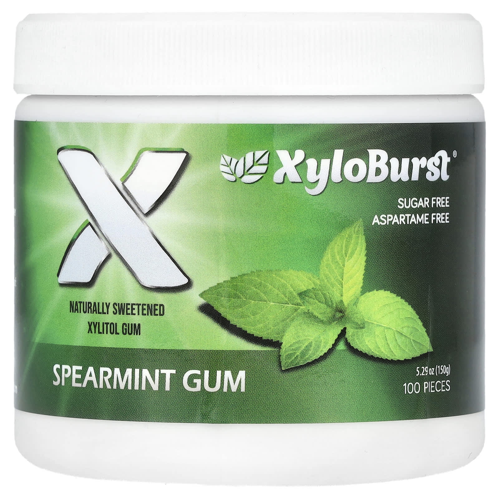 Xyloburst, Xylitol Gum, Spearmint, 100 Pieces, 5.29 oz (150 g) - Image 1