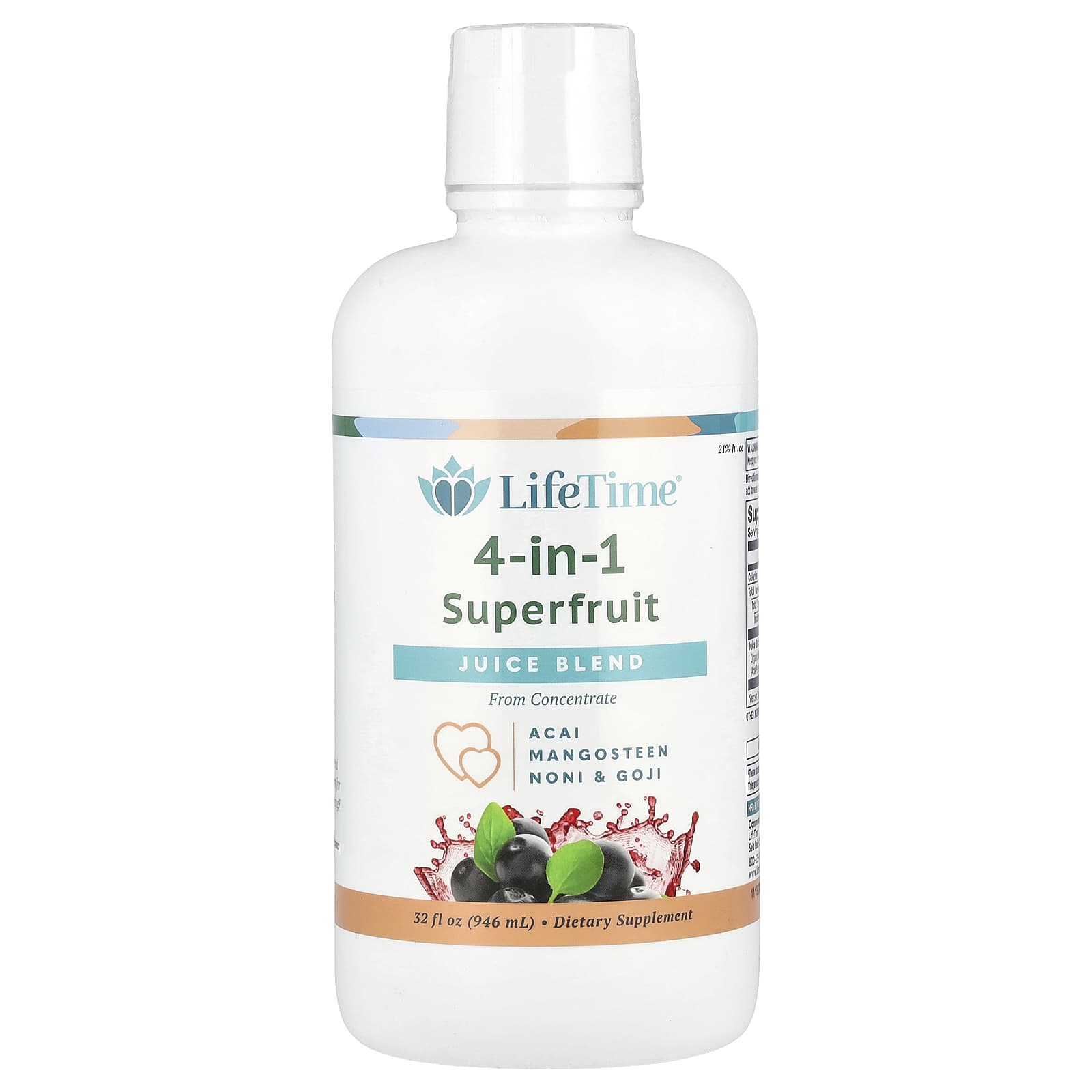 LifeTime Vitamins, 4-In-1 Superfruit Juice Blend, Acai, Mangosteen, Noni & Goji, 32 fl oz (946 ml) - Image 1